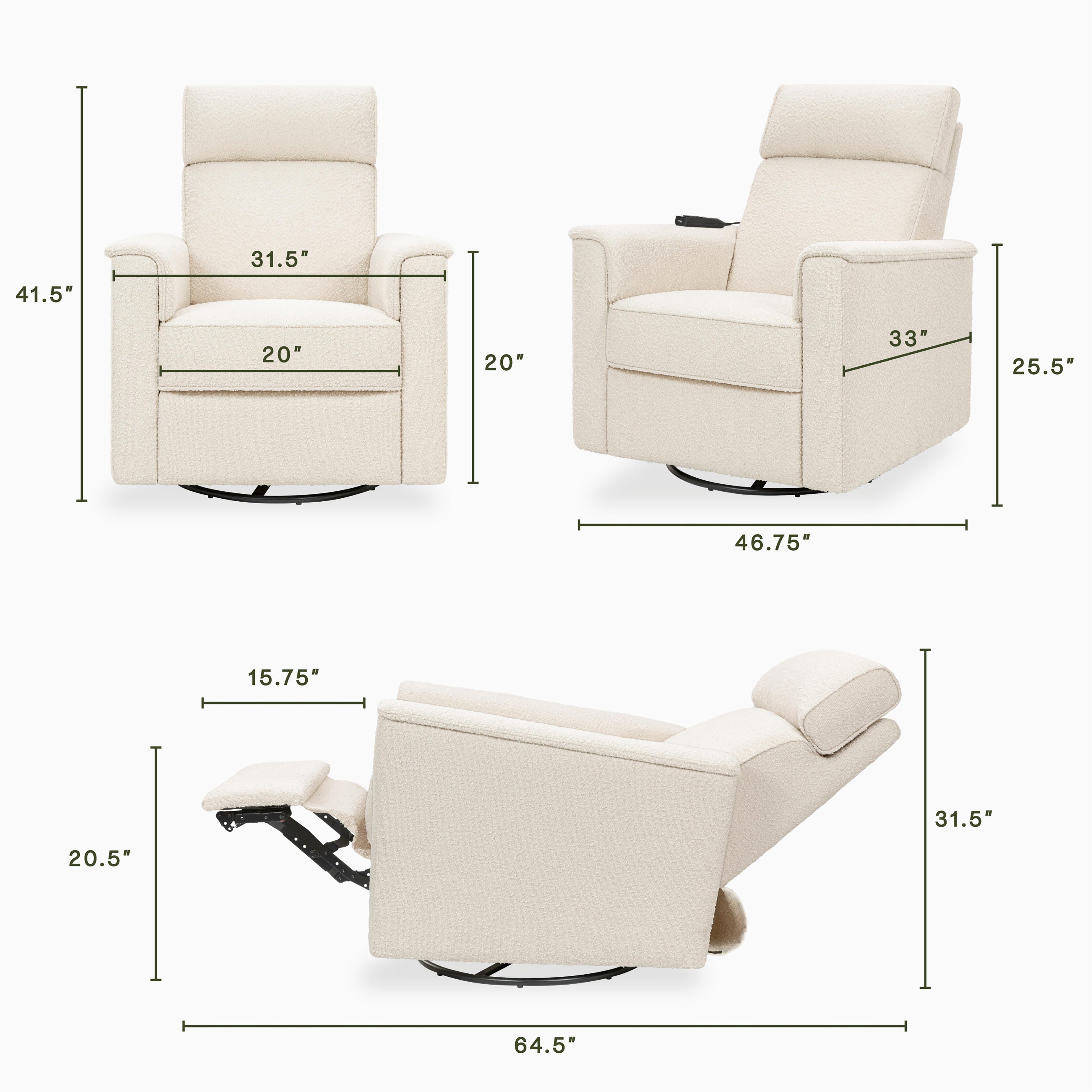 Namesake Willa Deluxe Power Recliner, Ivory, large