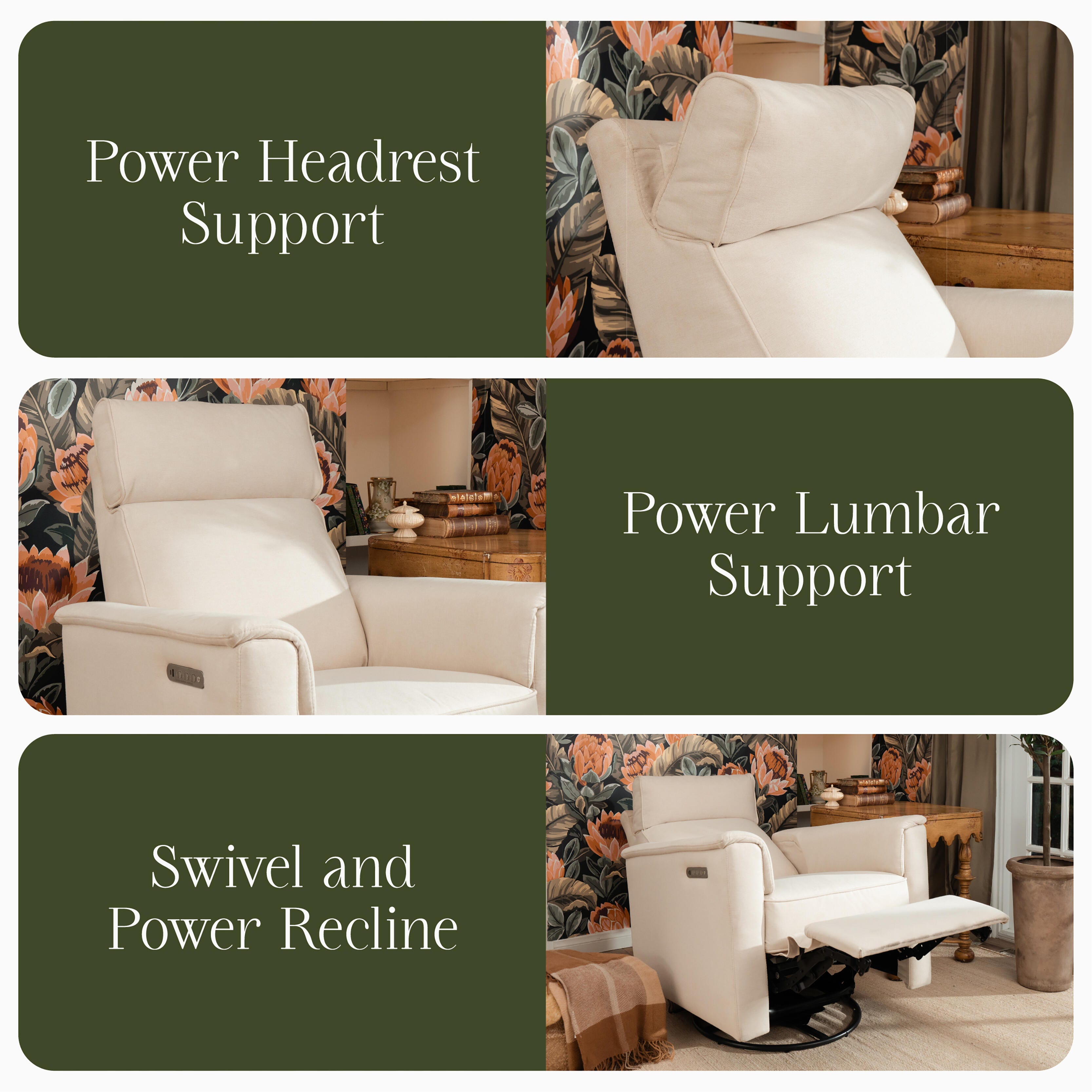 Namesake Willa Pro Swivel Power Recliner, Cream, large