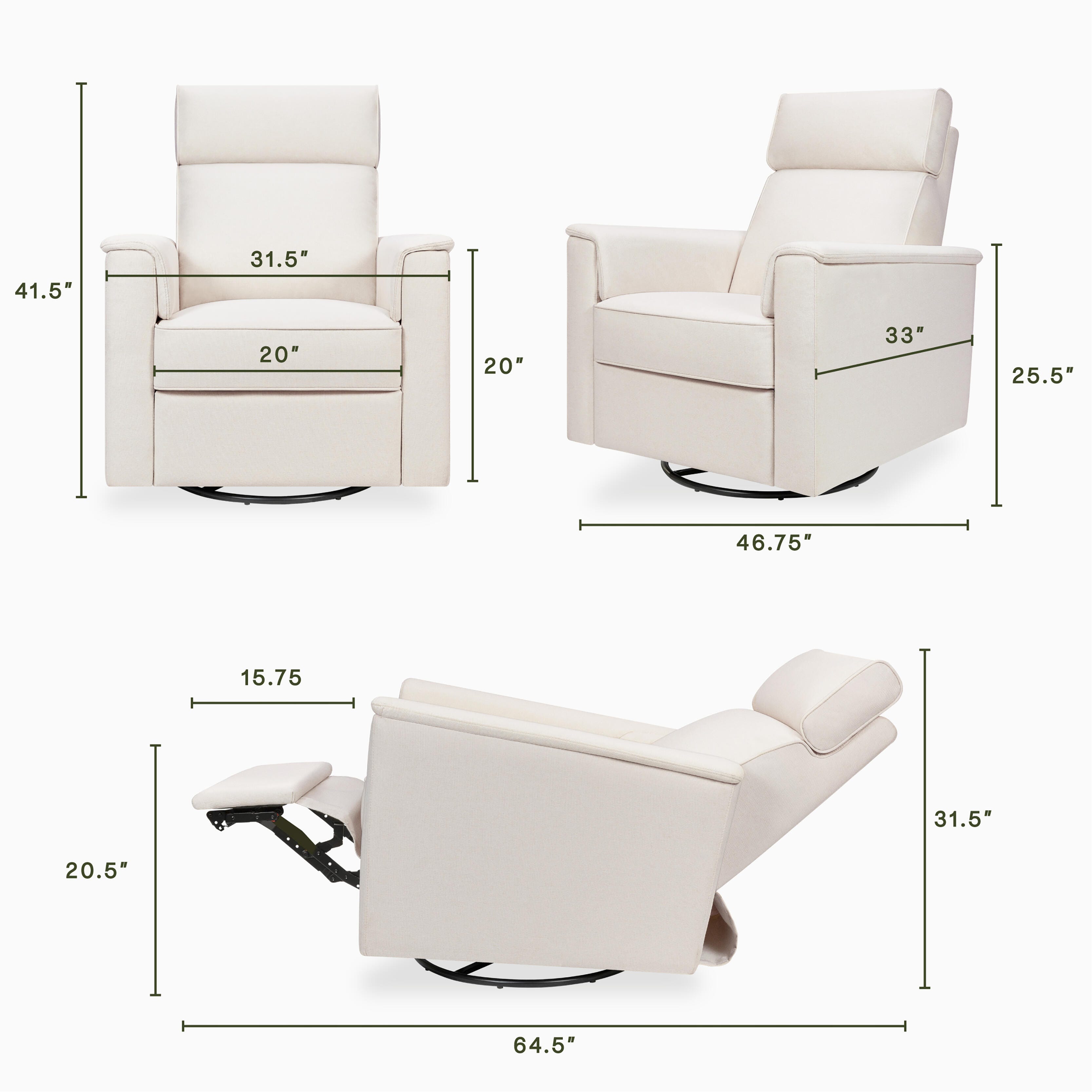 Namesake Willa Pro Swivel Power Recliner, Cream, large
