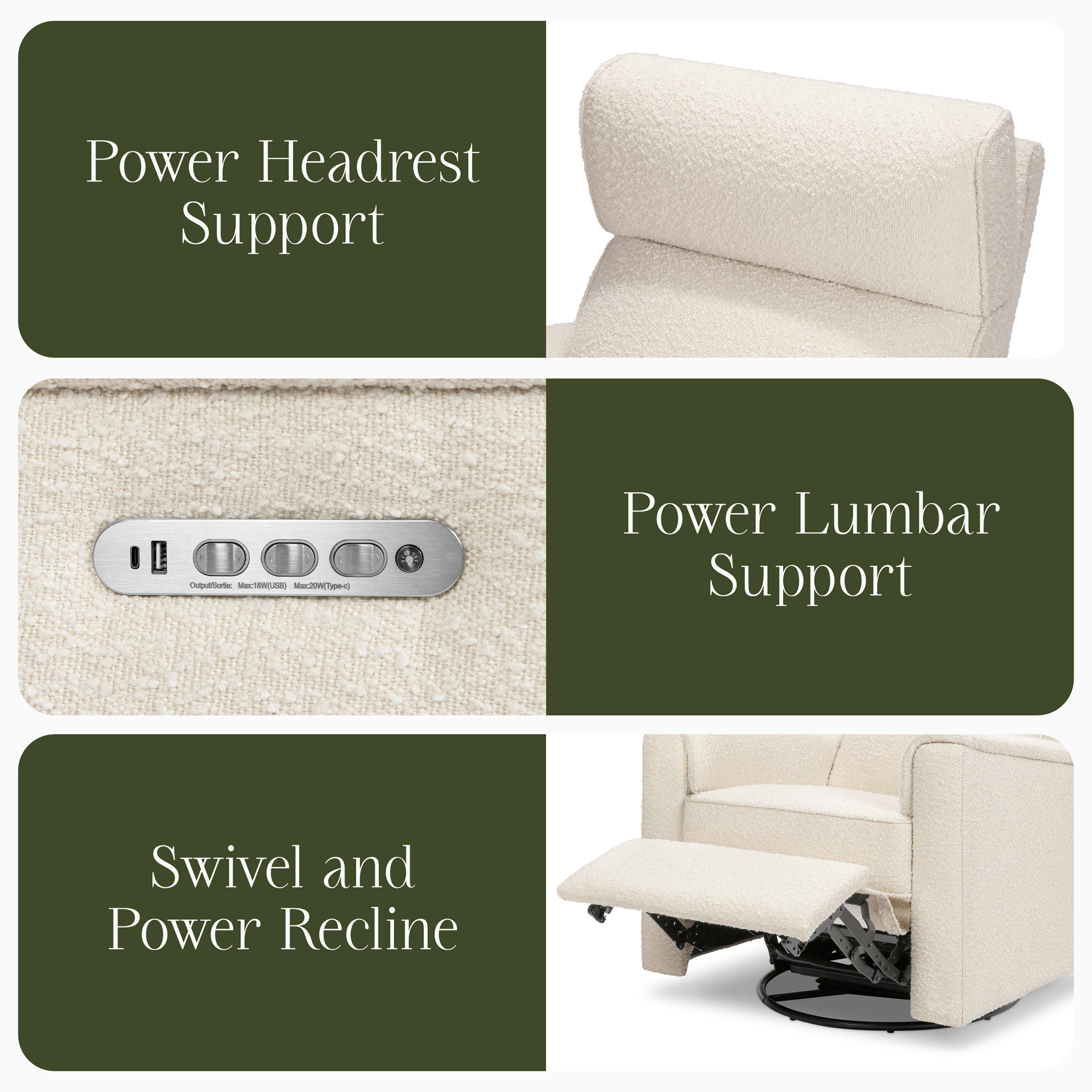 Namesake Willa Pro Swivel Power Recliner, Ivory, large