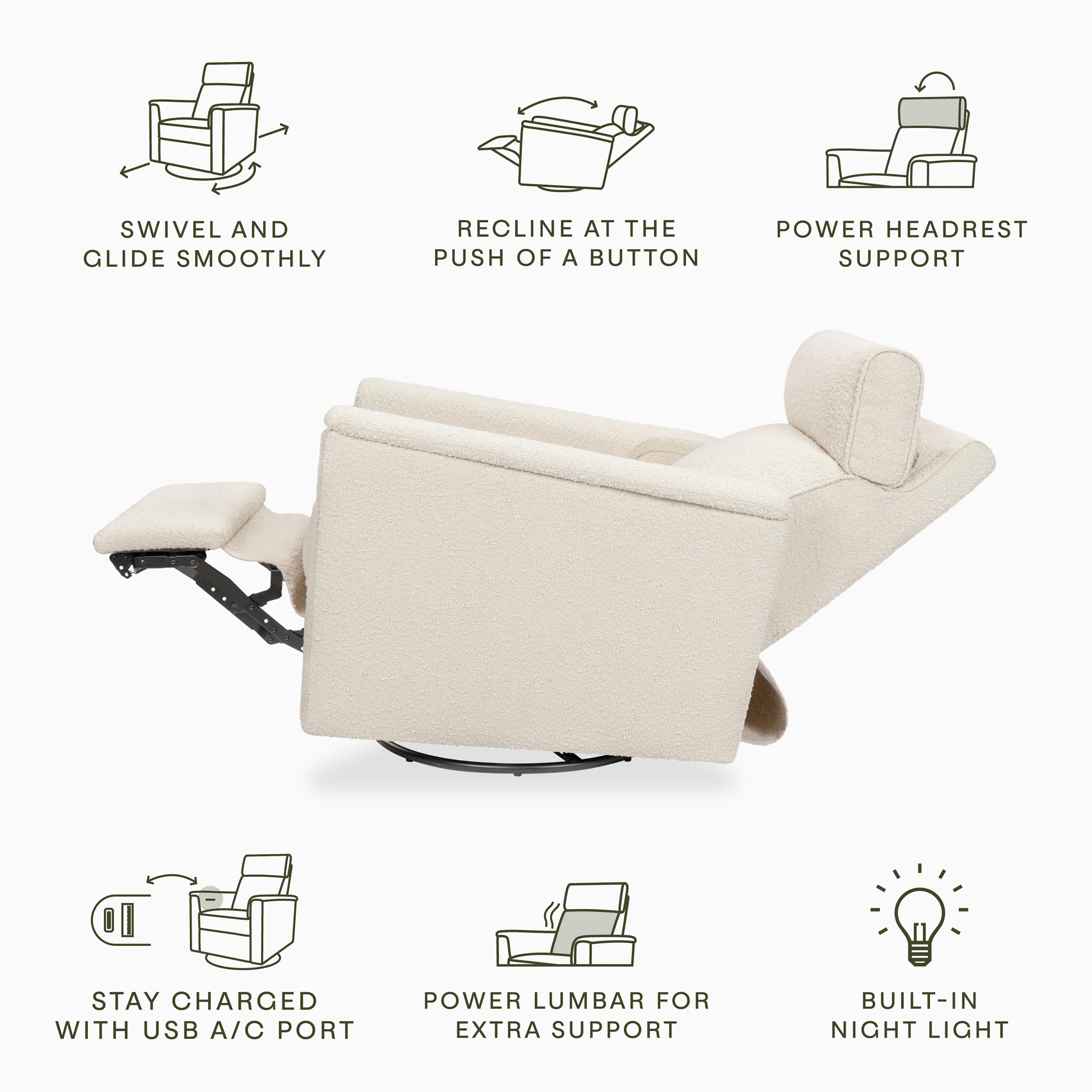 Namesake Willa Pro Swivel Power Recliner, Ivory, large