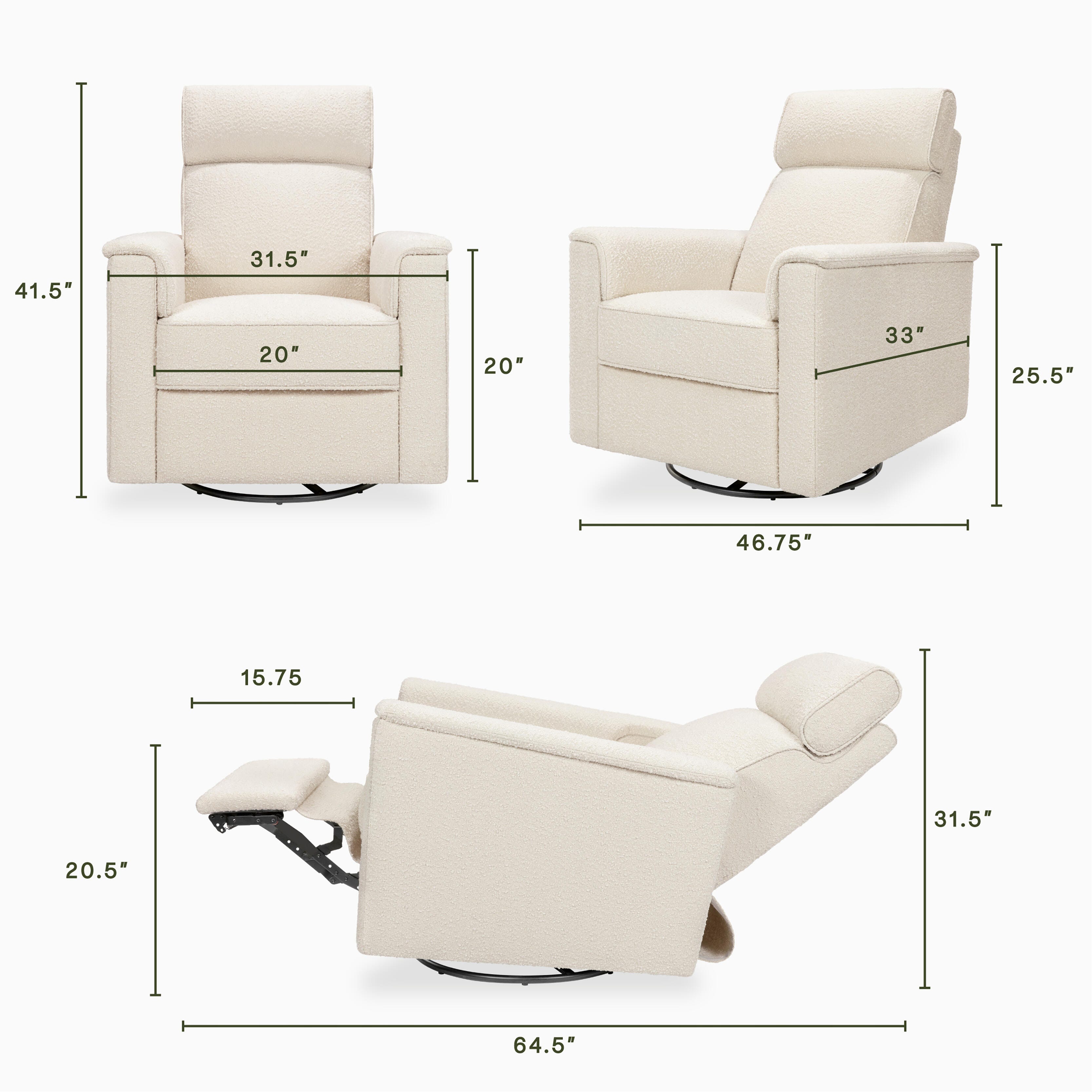 Namesake Willa Pro Swivel Power Recliner, Ivory, large