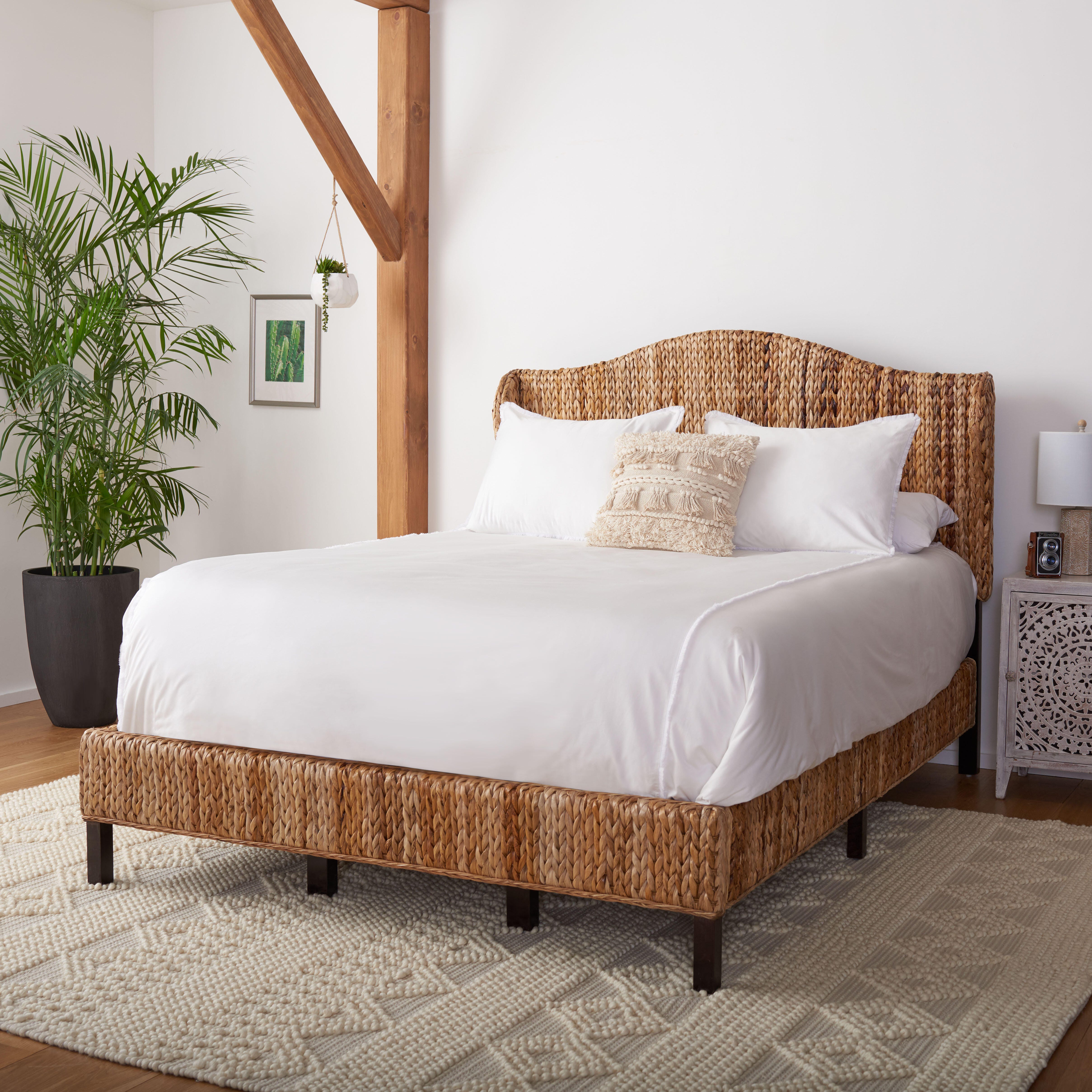 Safavieh Finola Queen Open Frame Bed, Natural/Espresso, rollover