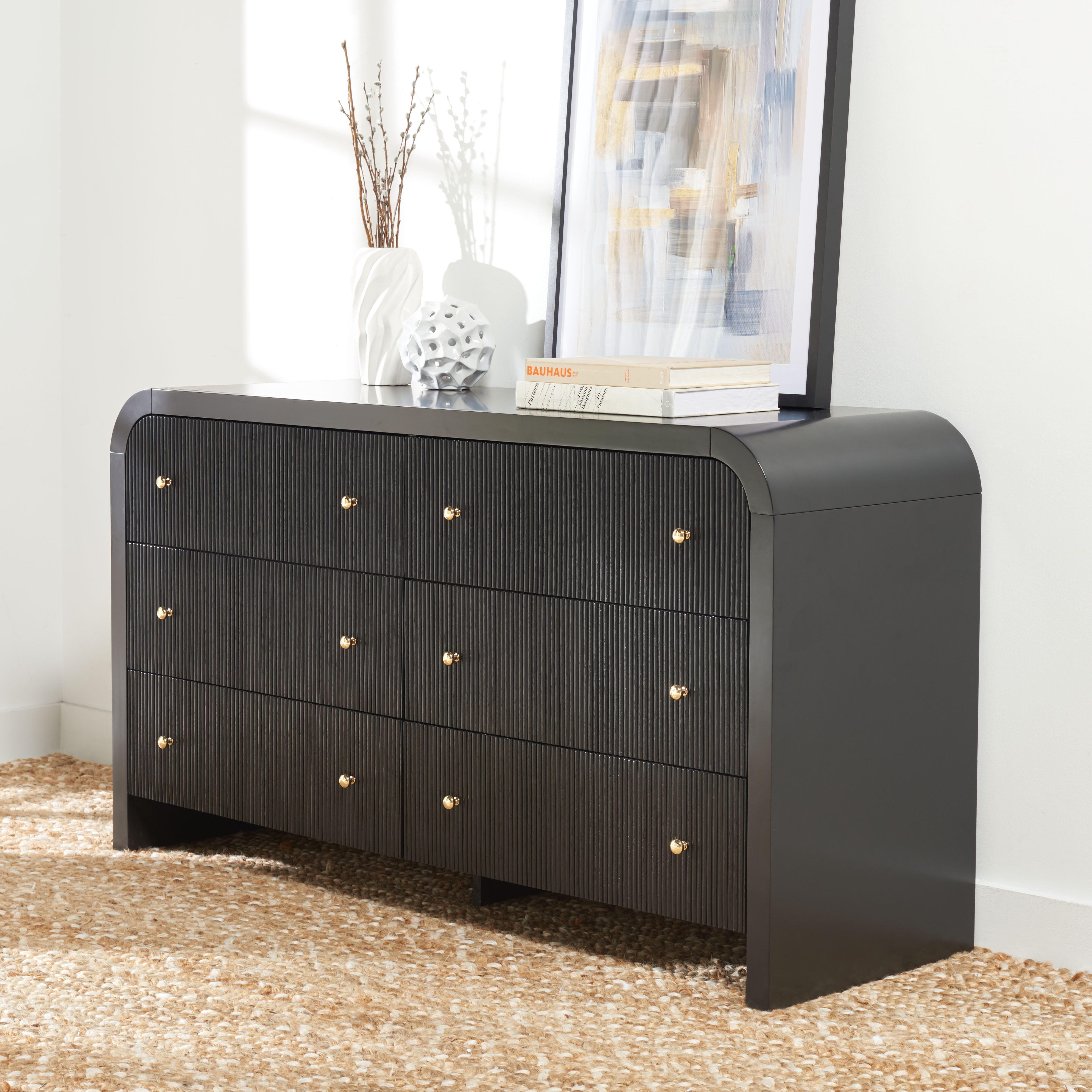 Safavieh Liabella 6 Drawer Dresser, Black/Gold, rollover