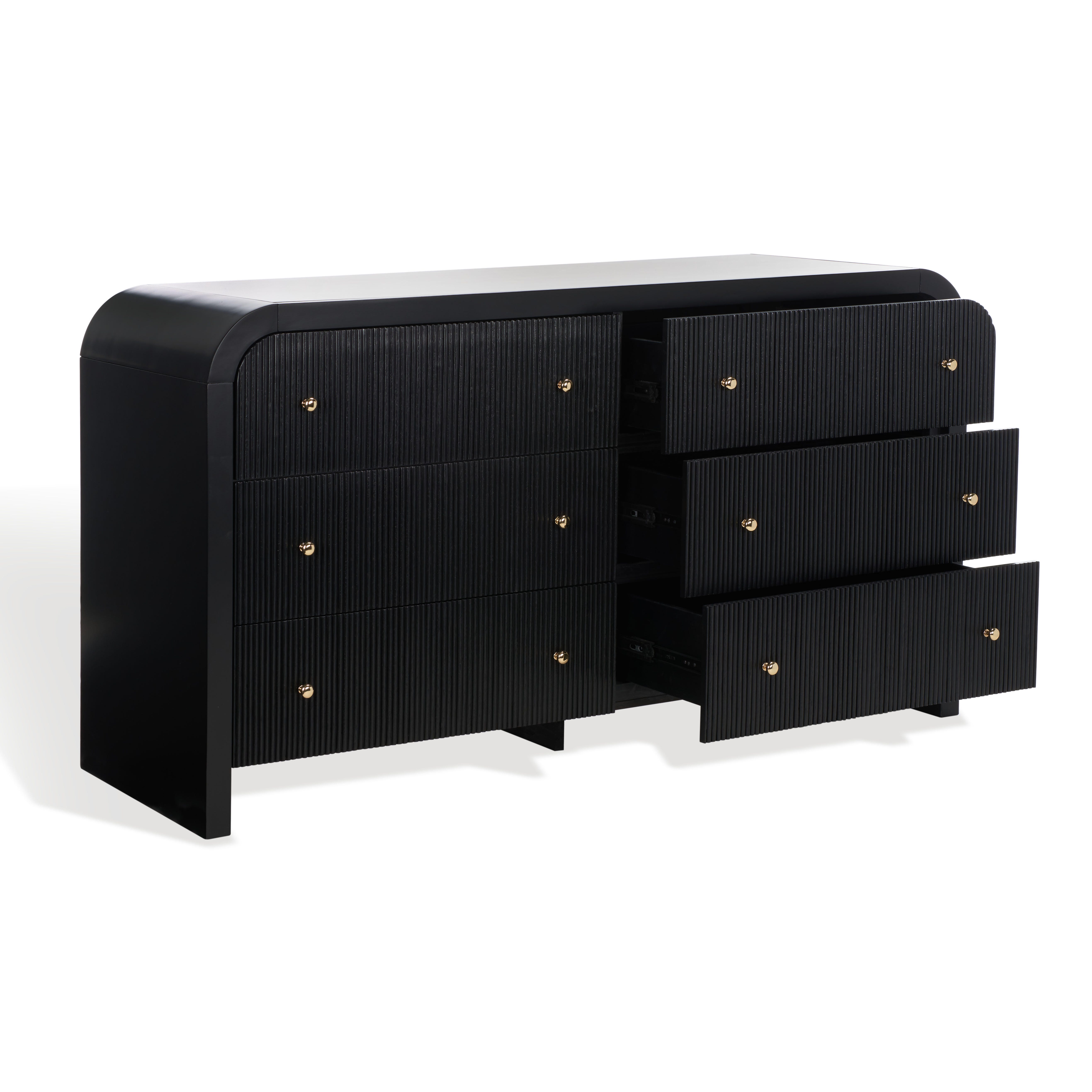 Safavieh Liabella 6 Drawer Dresser, Black/Gold, large