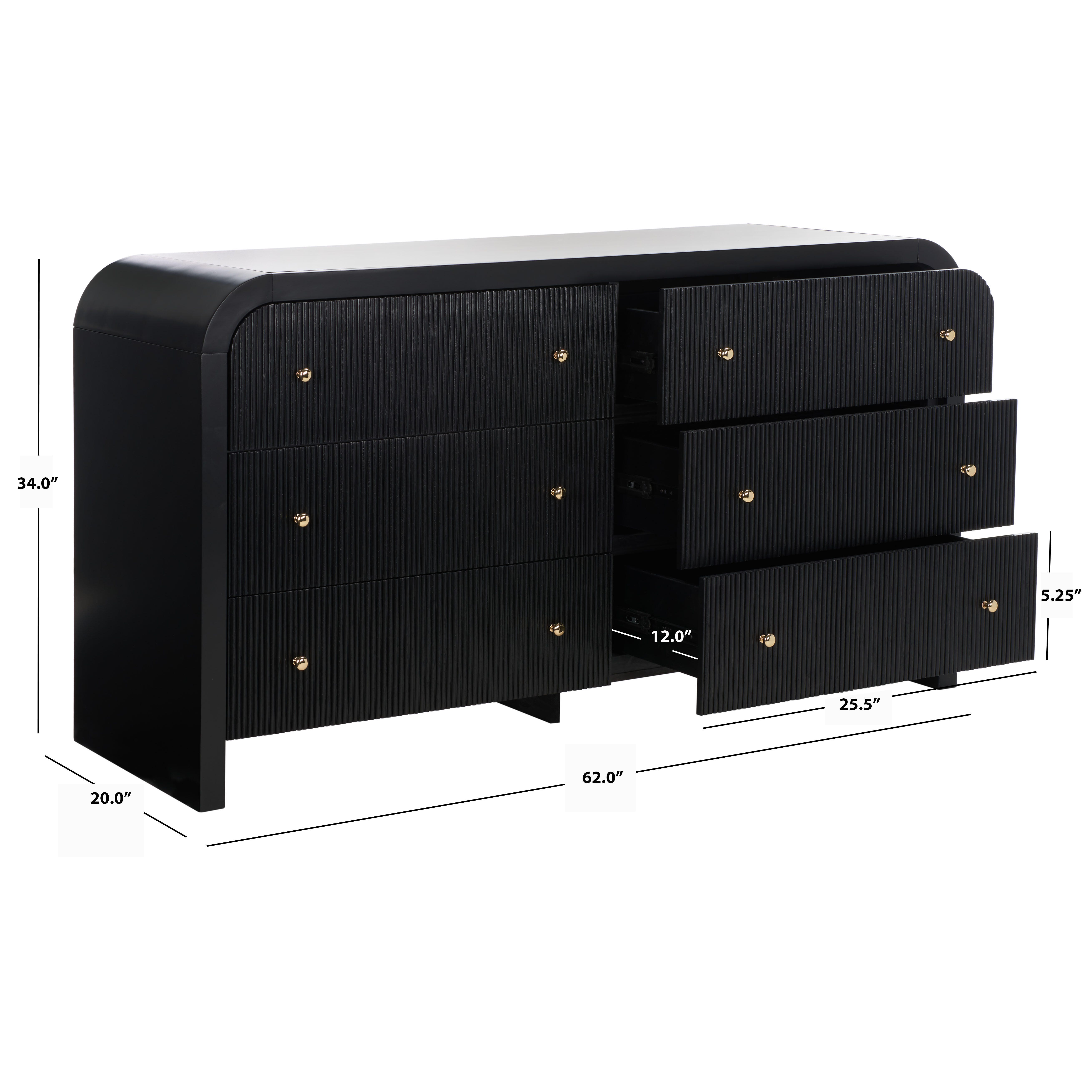 Safavieh Liabella 6 Drawer Dresser, Black/Gold, large