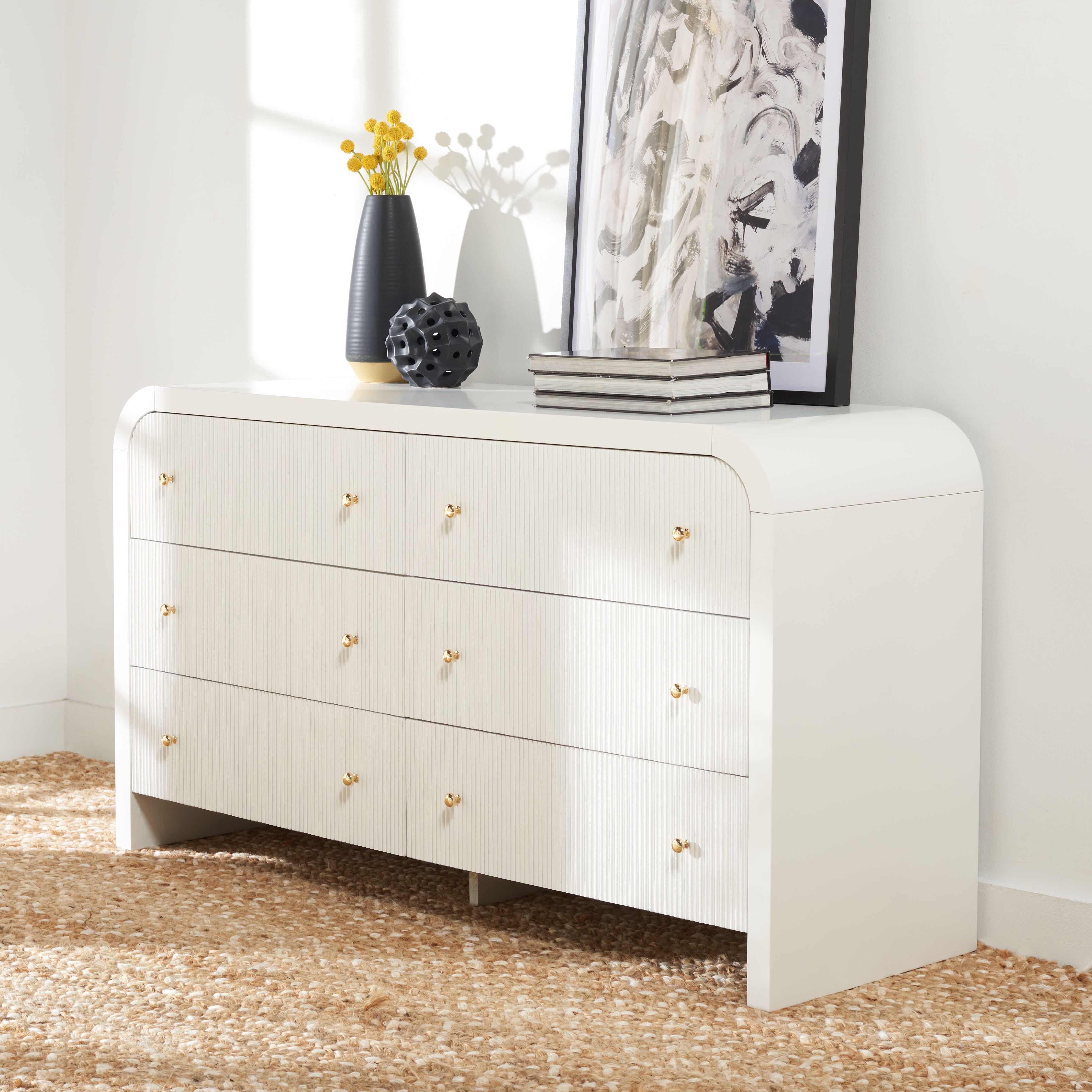 Safavieh Liabella 6 Drawer Dresser, White/Gold, rollover