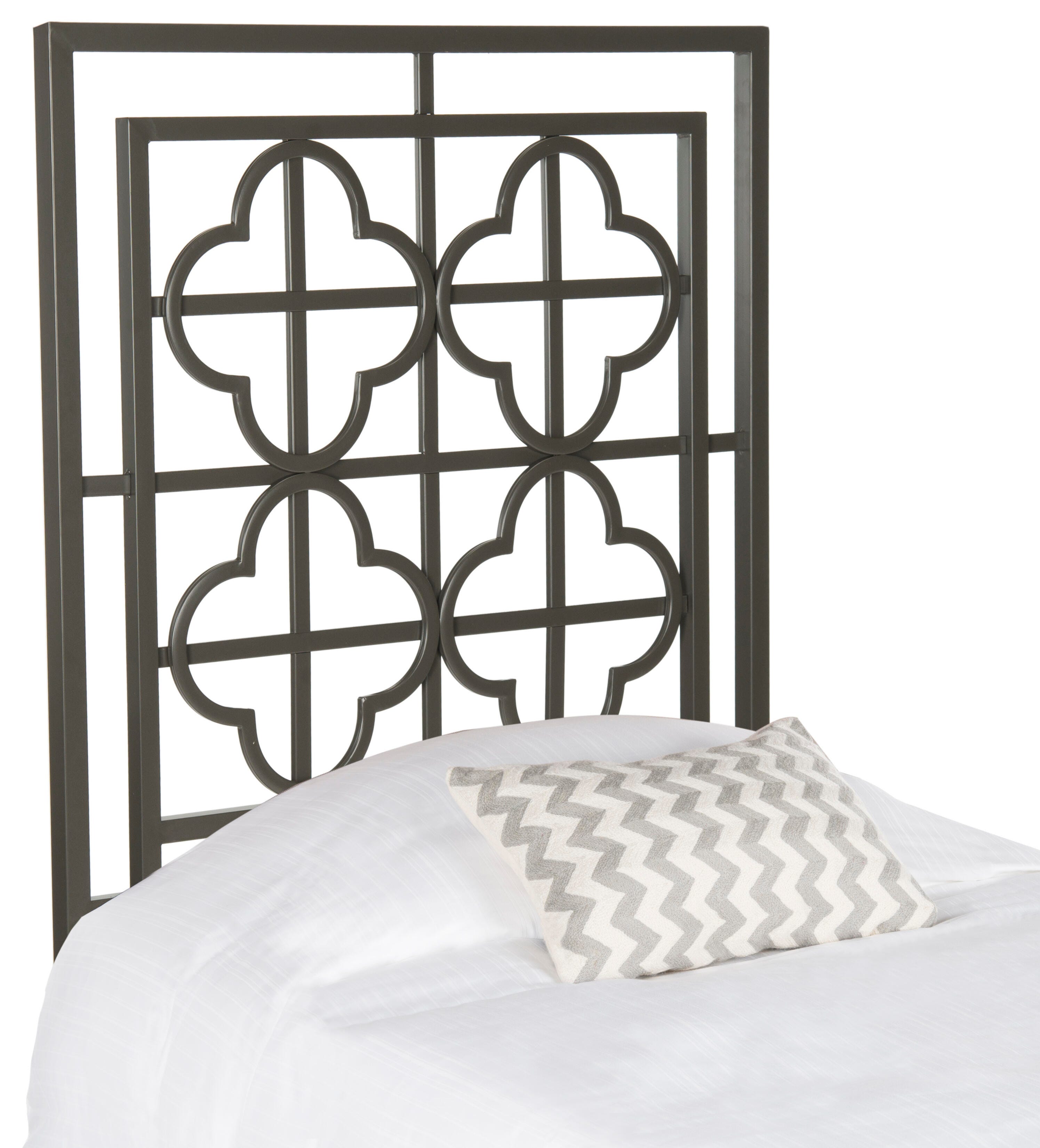 Safavieh Lucinda King Open Quatrefoil Headboard, Gunmetal, large