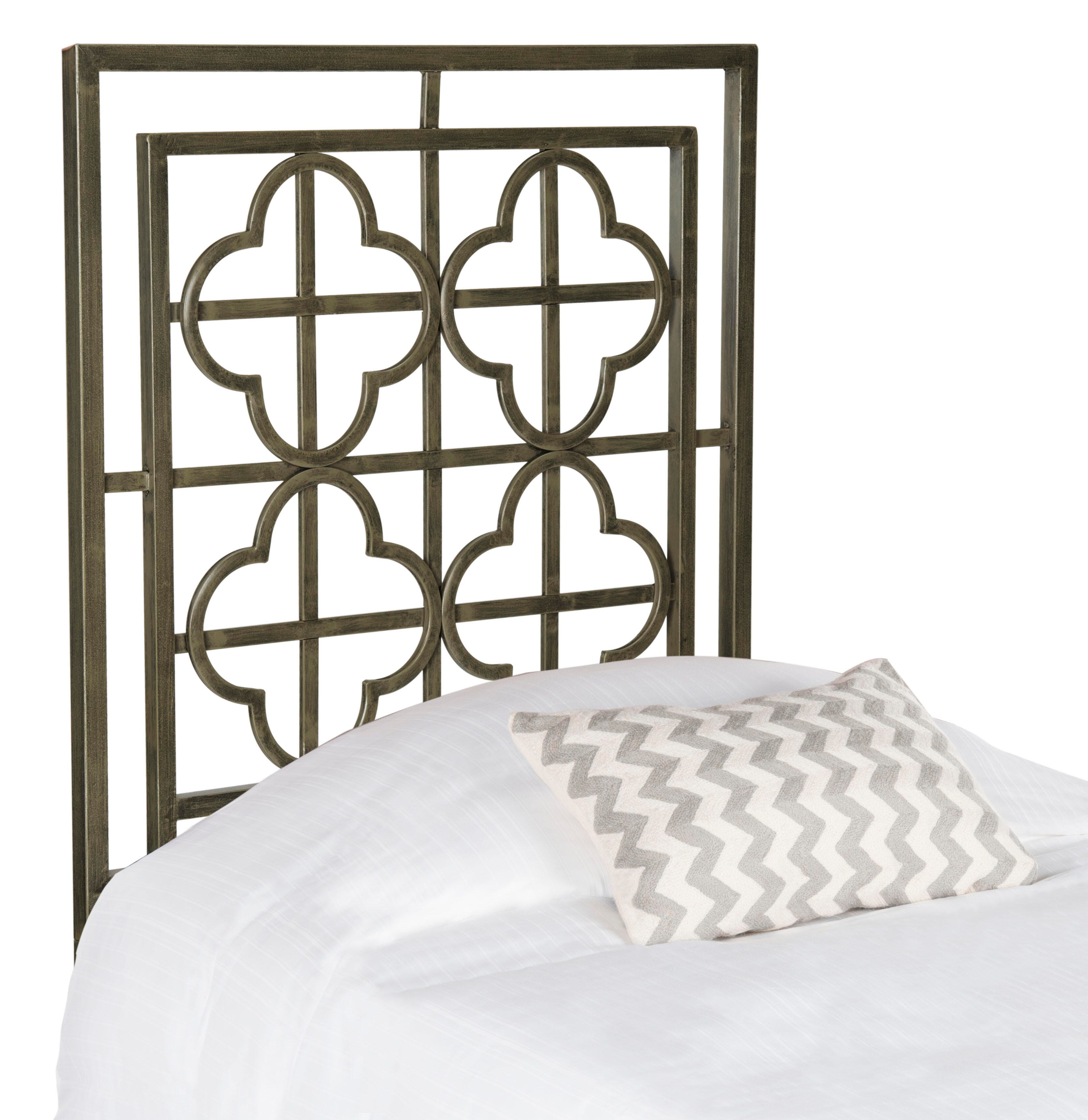Safavieh Lucinda King Open Quatrefoil Headboard, Distressed Brass, large