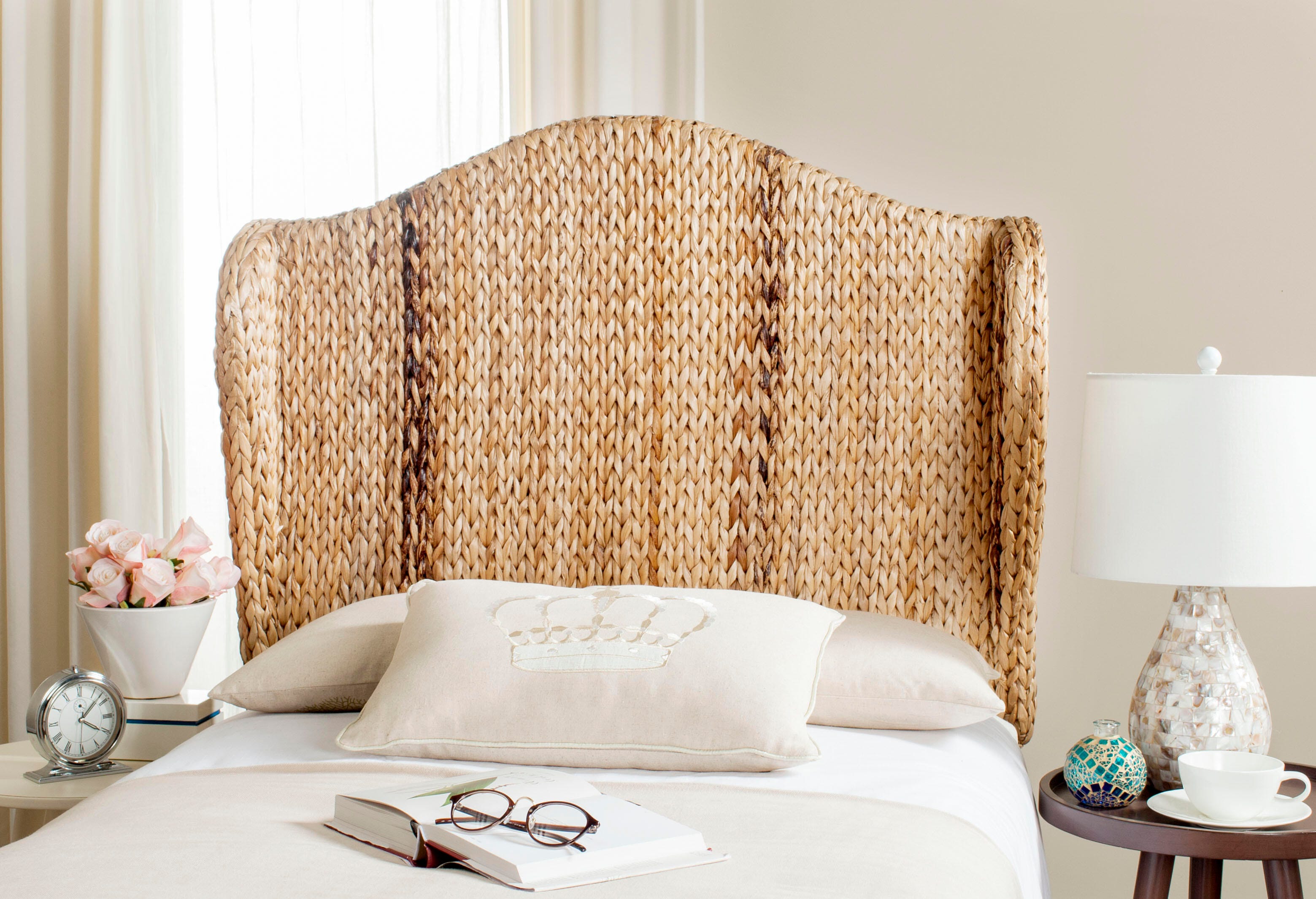 Safavieh Nadine King Winged Headboard, Natural, rollover