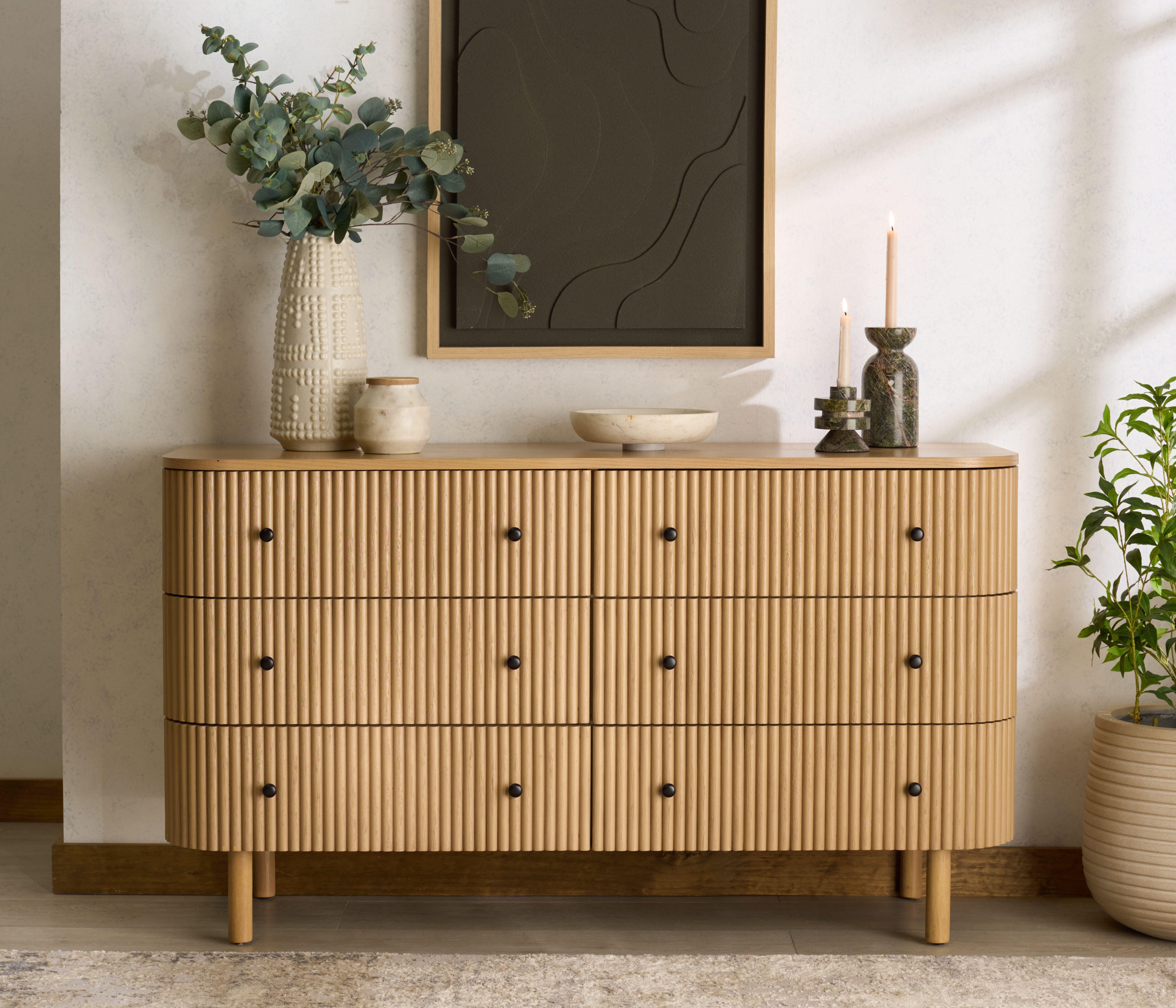 Safavieh Shelbie 6 Drawer Dresser, Oak/Black, rollover