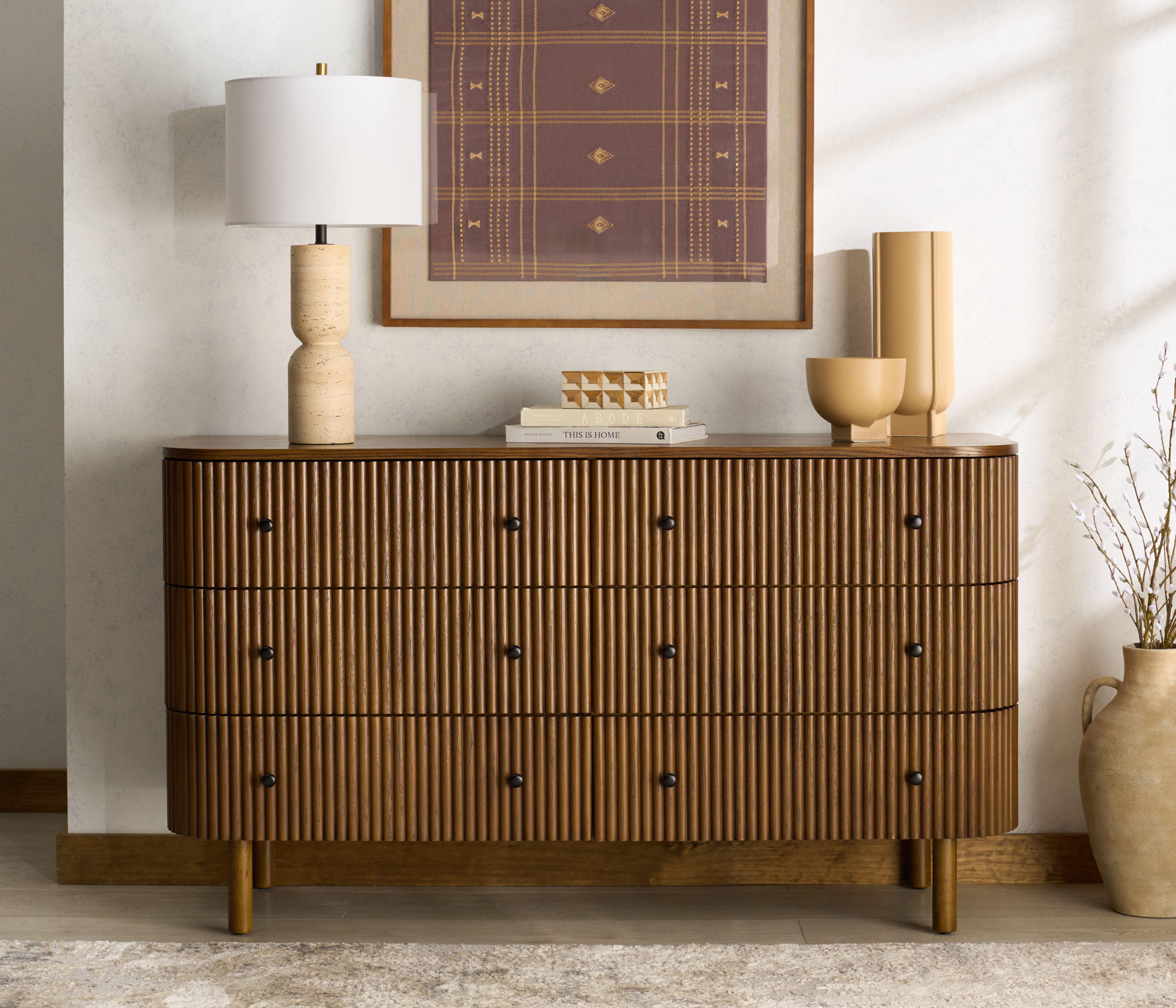 Safavieh Shelbie 6 Drawer Dresser, Medium Oak/Black, large