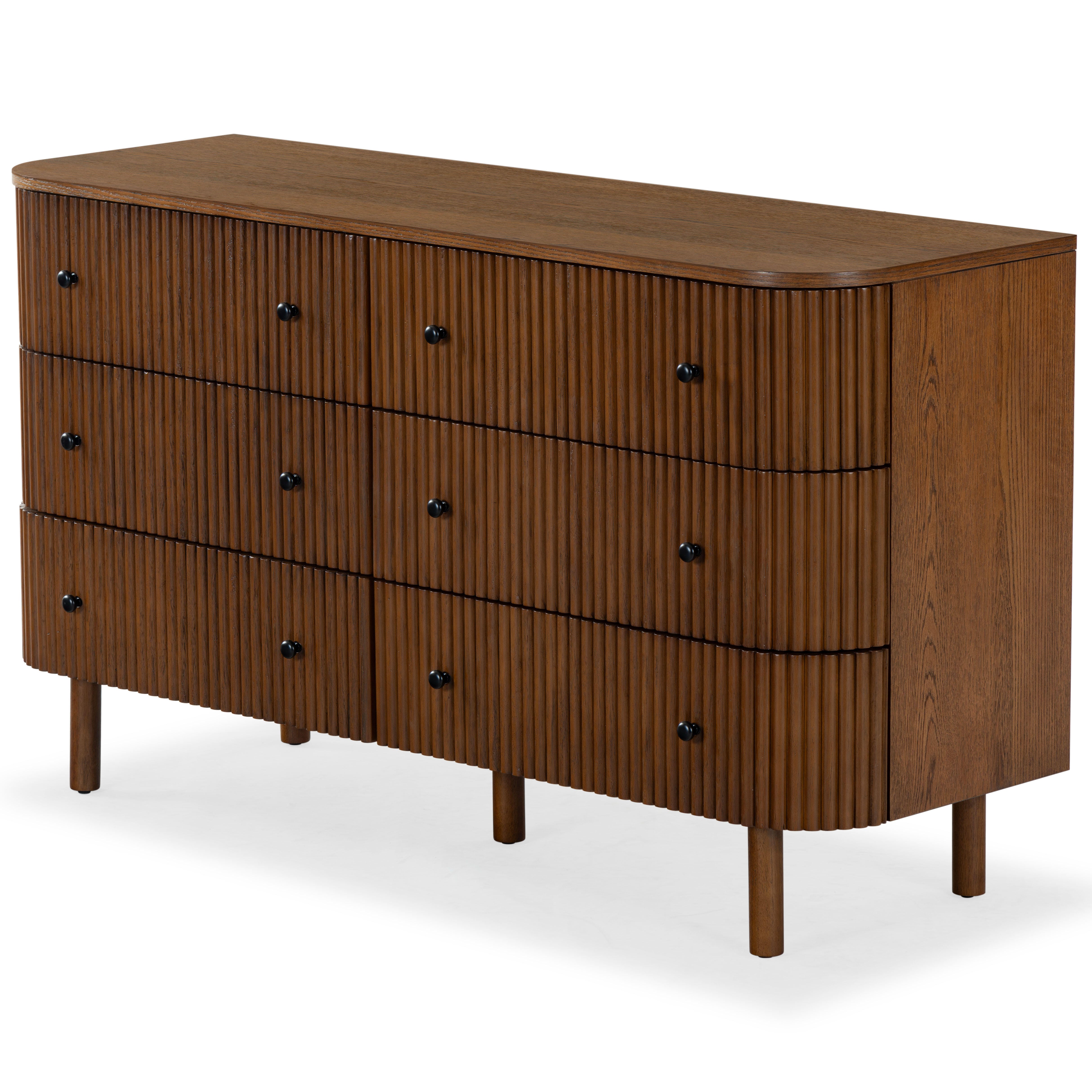 Safavieh Shelbie 6 Drawer Dresser, Medium Oak/Black, large