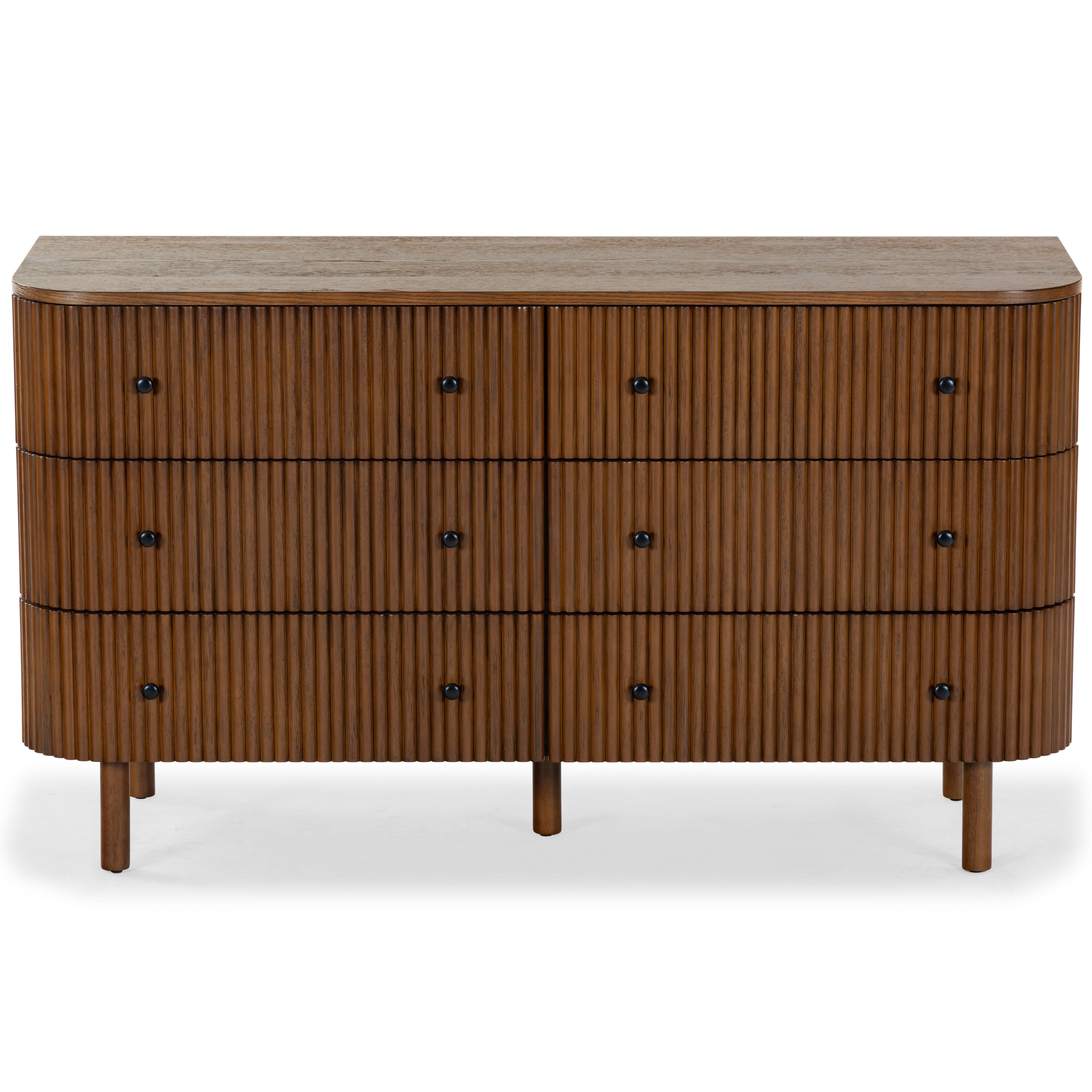 Safavieh Shelbie 6 Drawer Dresser, Medium Oak/Black, large