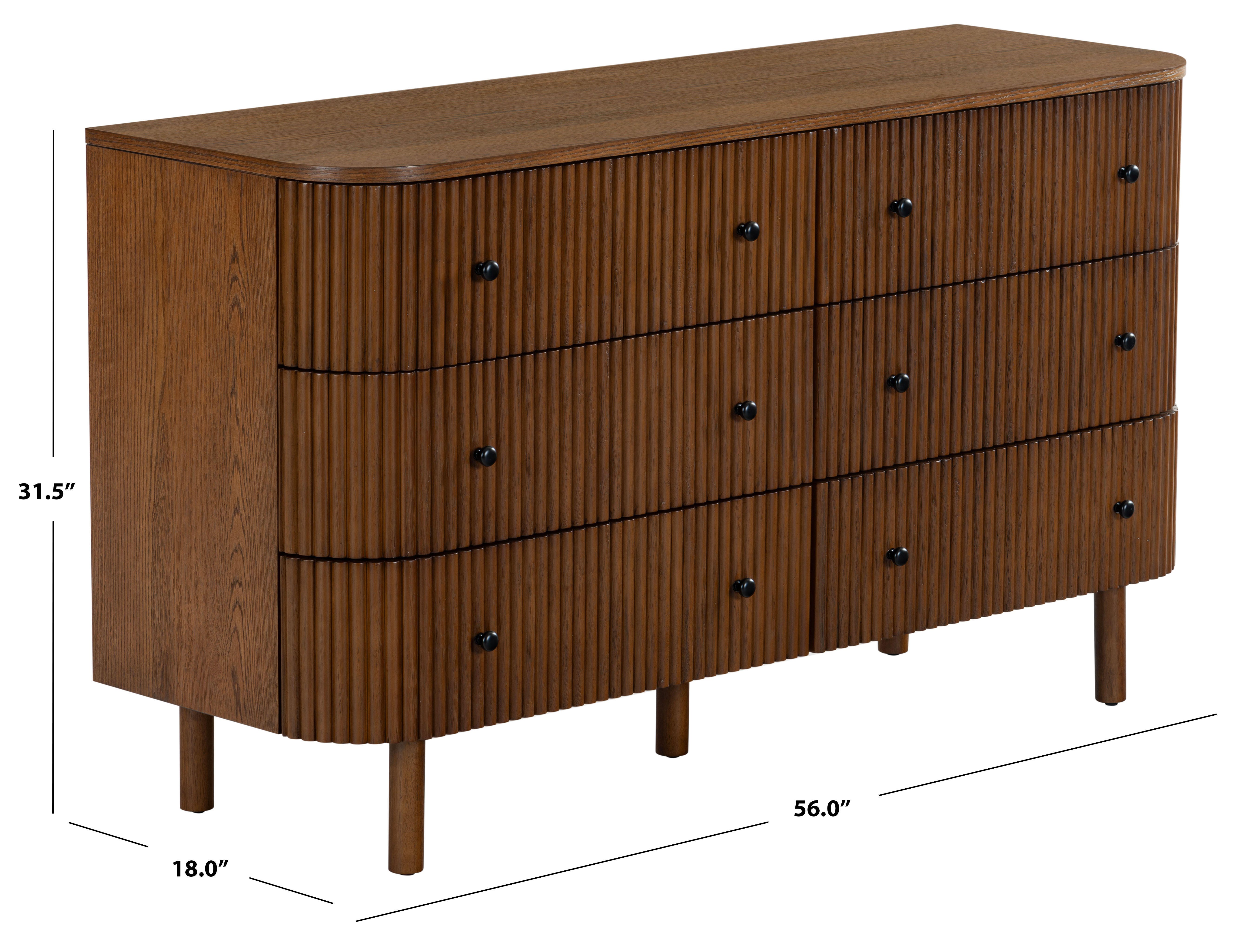 Safavieh Shelbie 6 Drawer Dresser, Medium Oak/Black, large