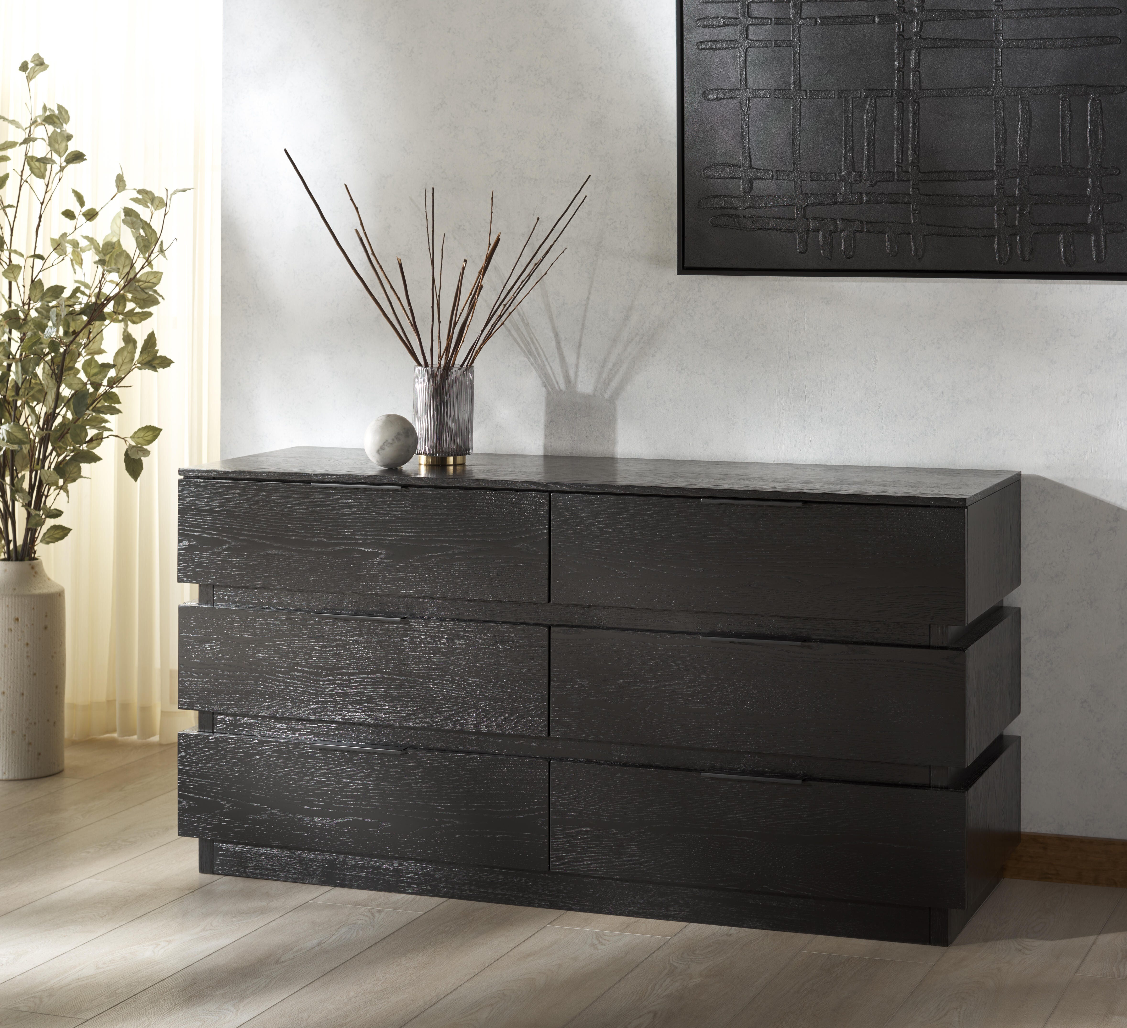 Safavieh Titus 6 Drawer Dresser, Black, rollover