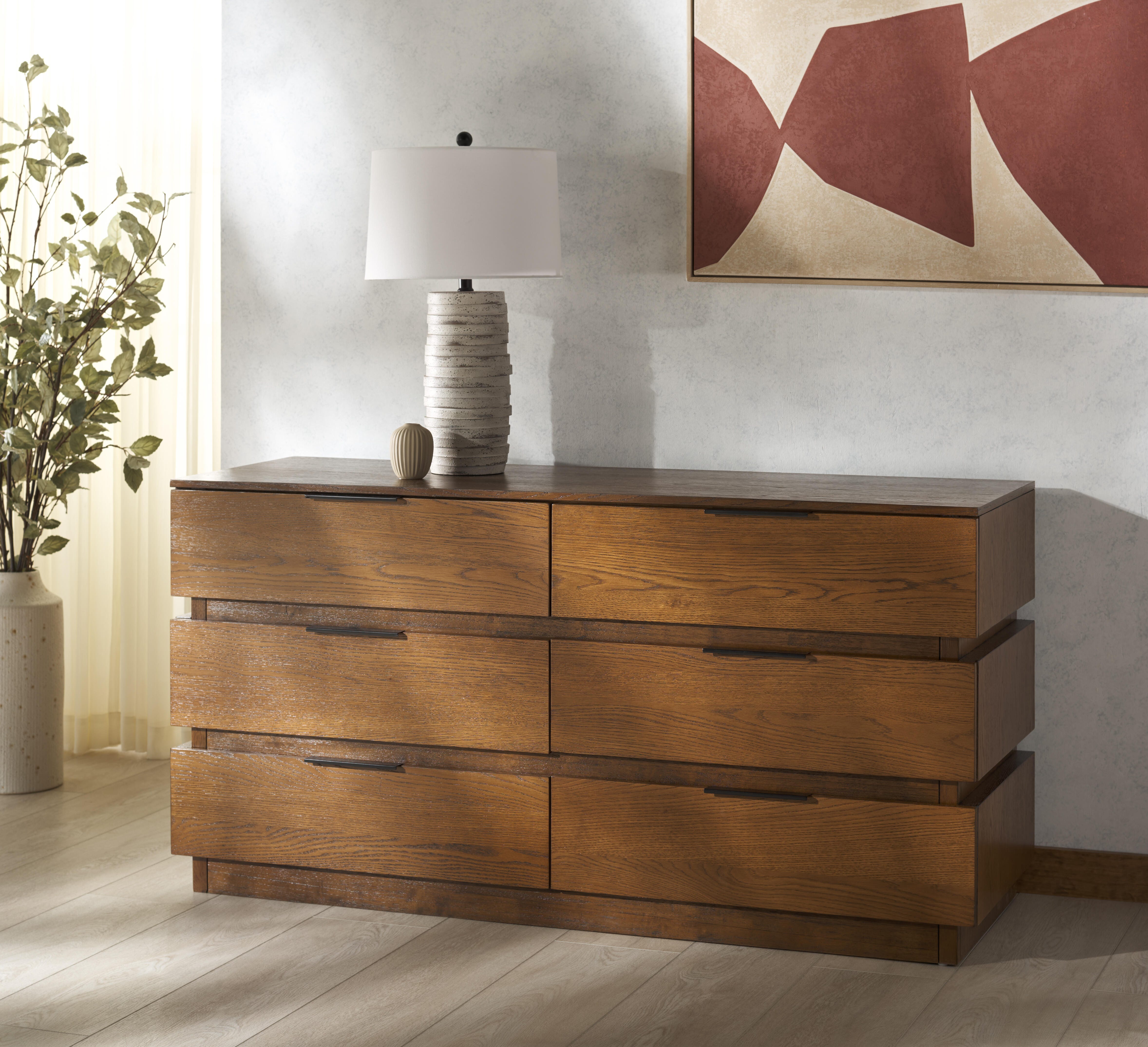 Safavieh Titus 6 Drawer Dresser, Medium Oak, large