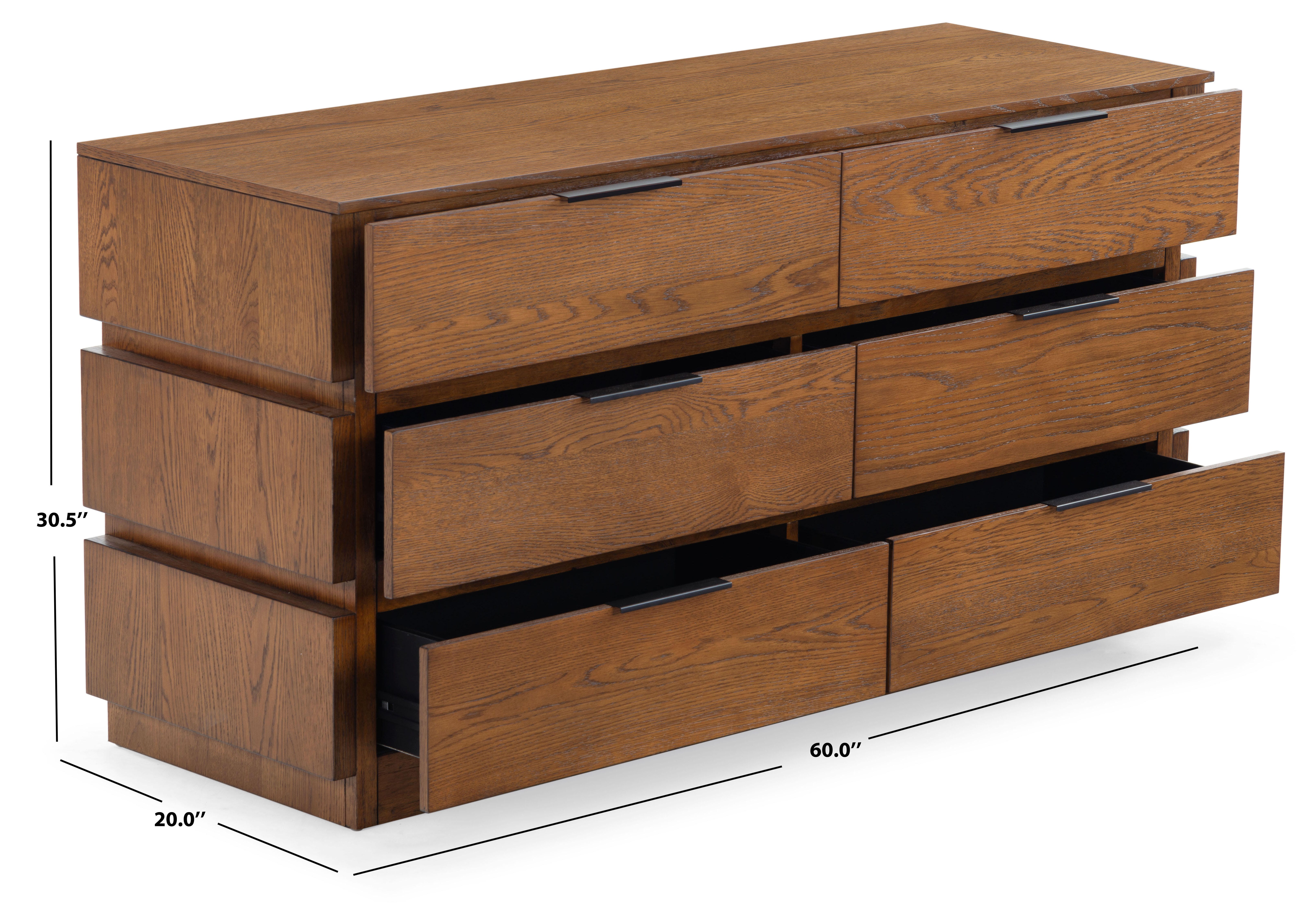 Safavieh Titus 6 Drawer Dresser, Medium Oak, large