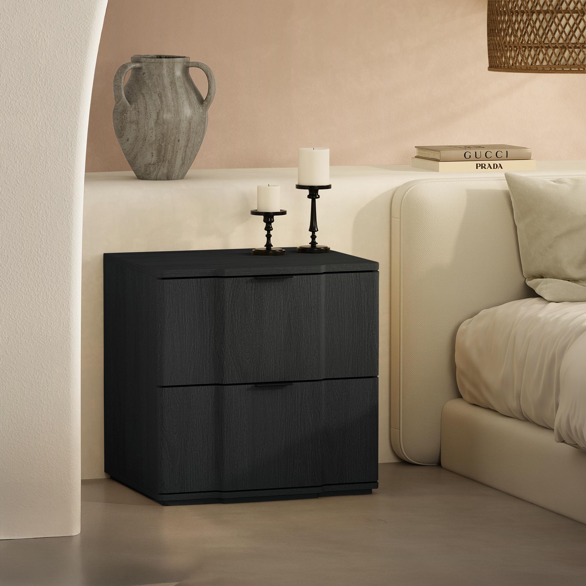 Manhattan Comfort Clive 22" 2 Drawer Nightstand, Black/Gold, large