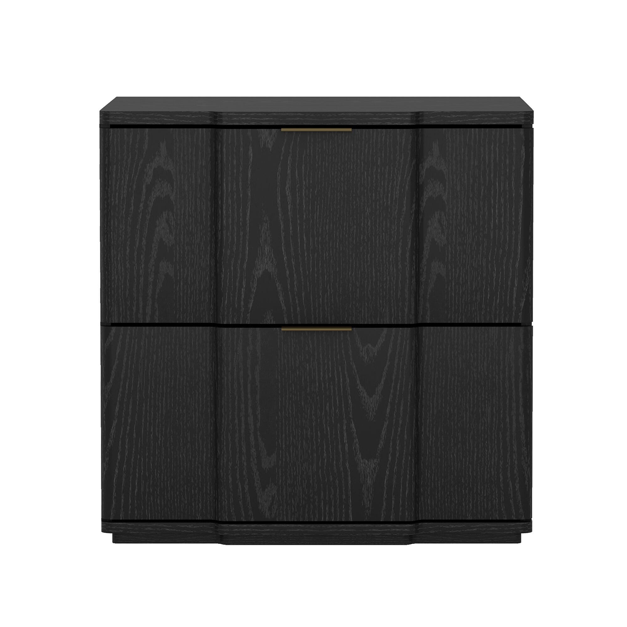 Manhattan Comfort Clive 22" 2 Drawer Nightstand, Black/Gold, large