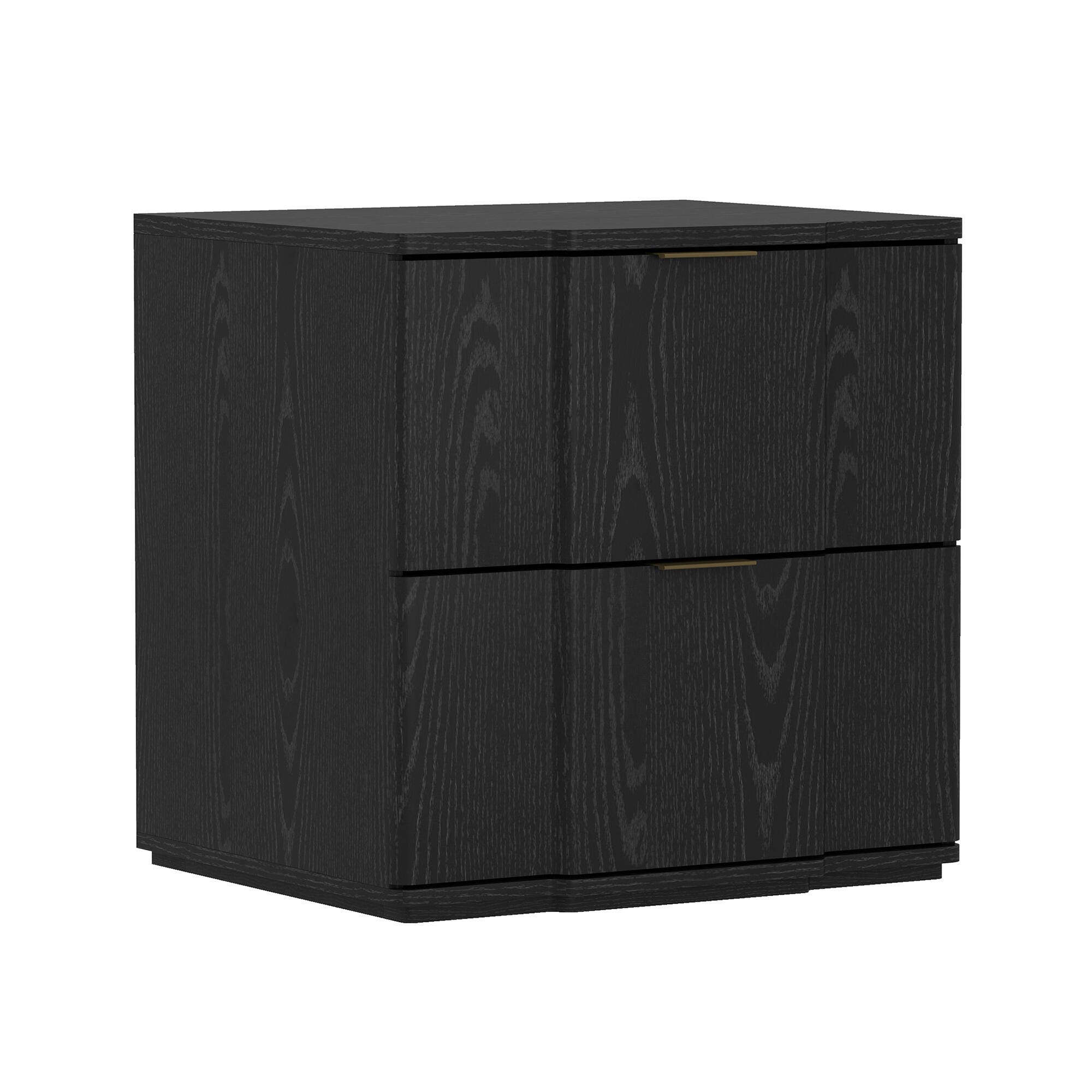 Manhattan Comfort Clive 22" 2 Drawer Nightstand, Black/Gold, large