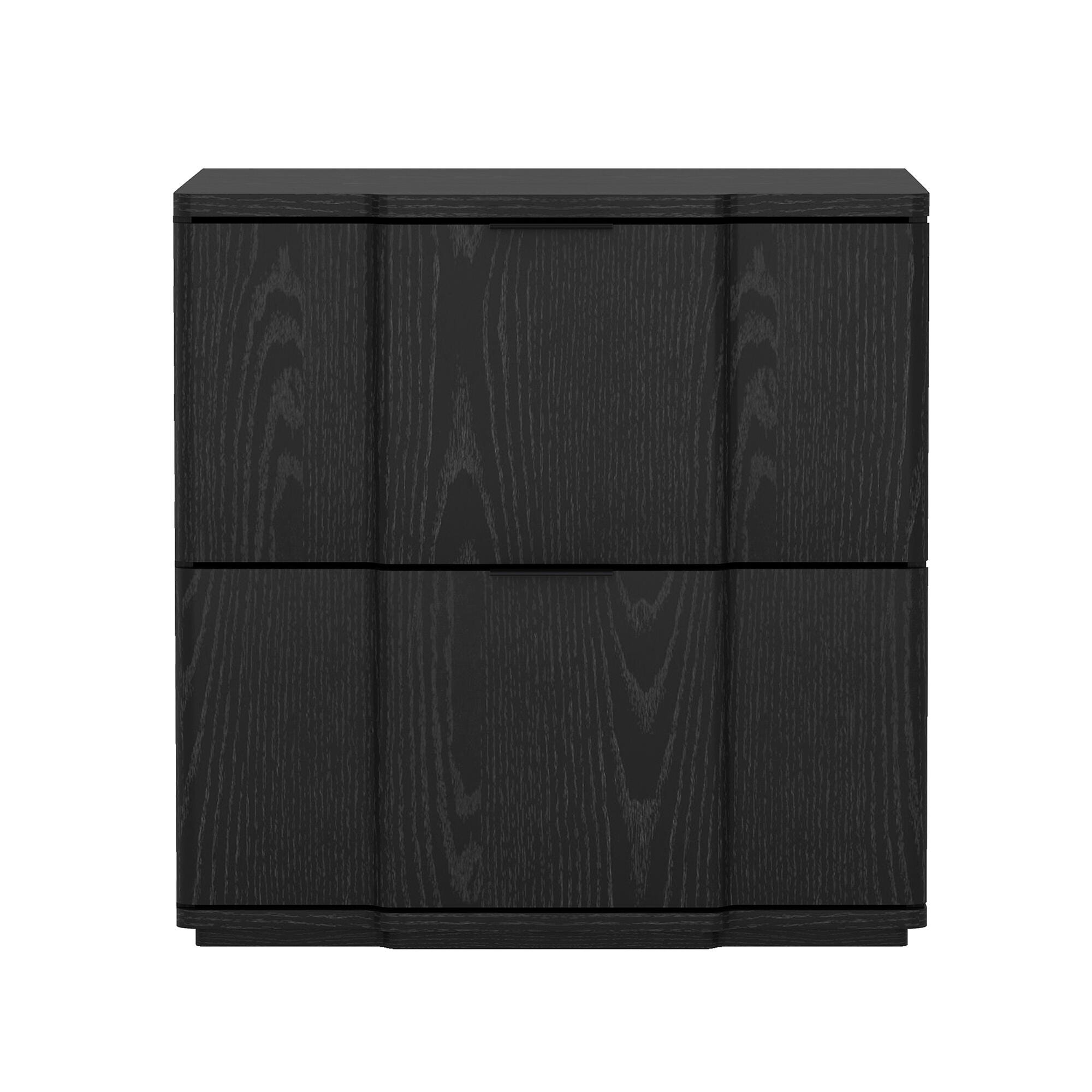 Manhattan Comfort Clive 22" 2 Drawer Nightstand, Black/Gold, large