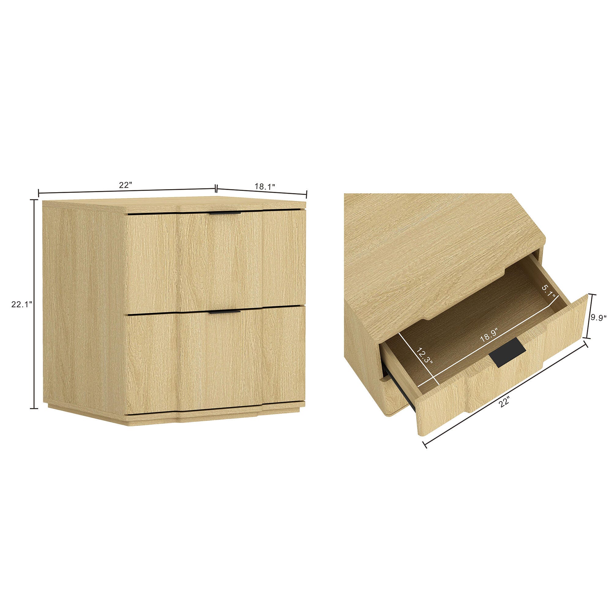 Manhattan Comfort Clive 22" 2 Drawer Nightstand, Natural/Black, large