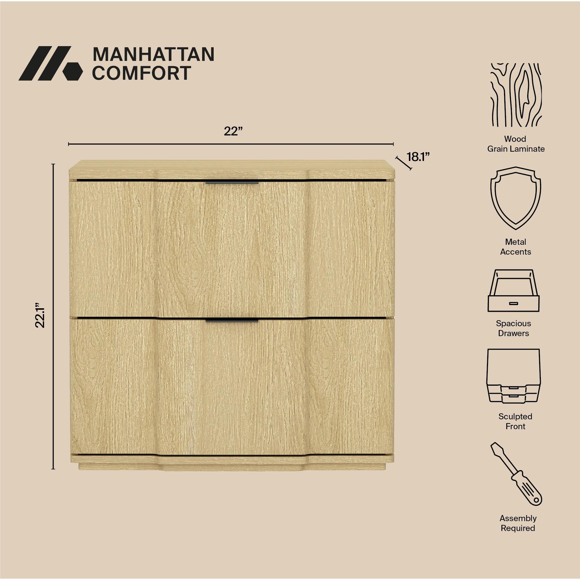 Manhattan Comfort Clive 22" 2 Drawer Nightstand, Natural/Black, large