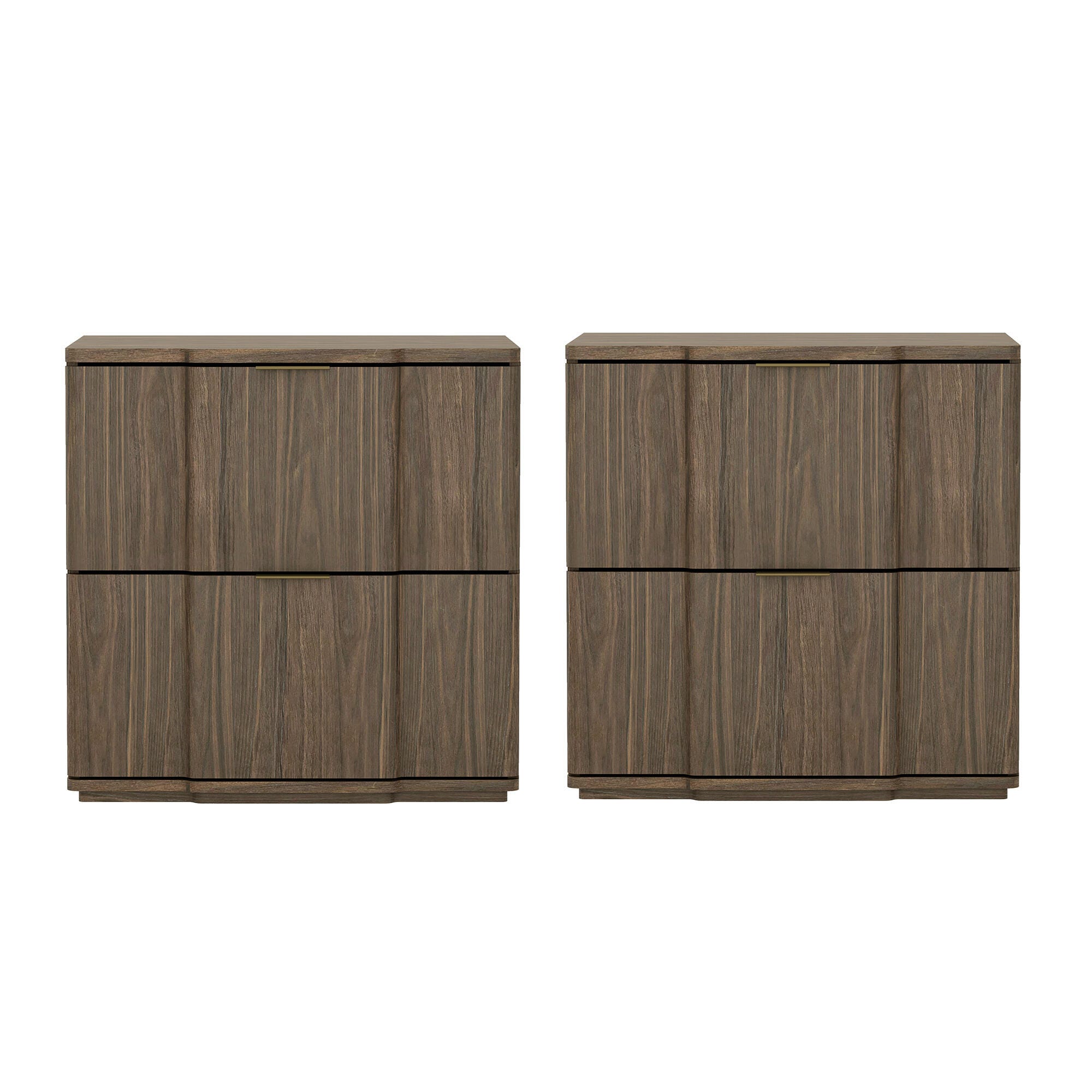 Manhattan Comfort Clive 22" 2 Drawer Nightstand, Walnut/Gold, large