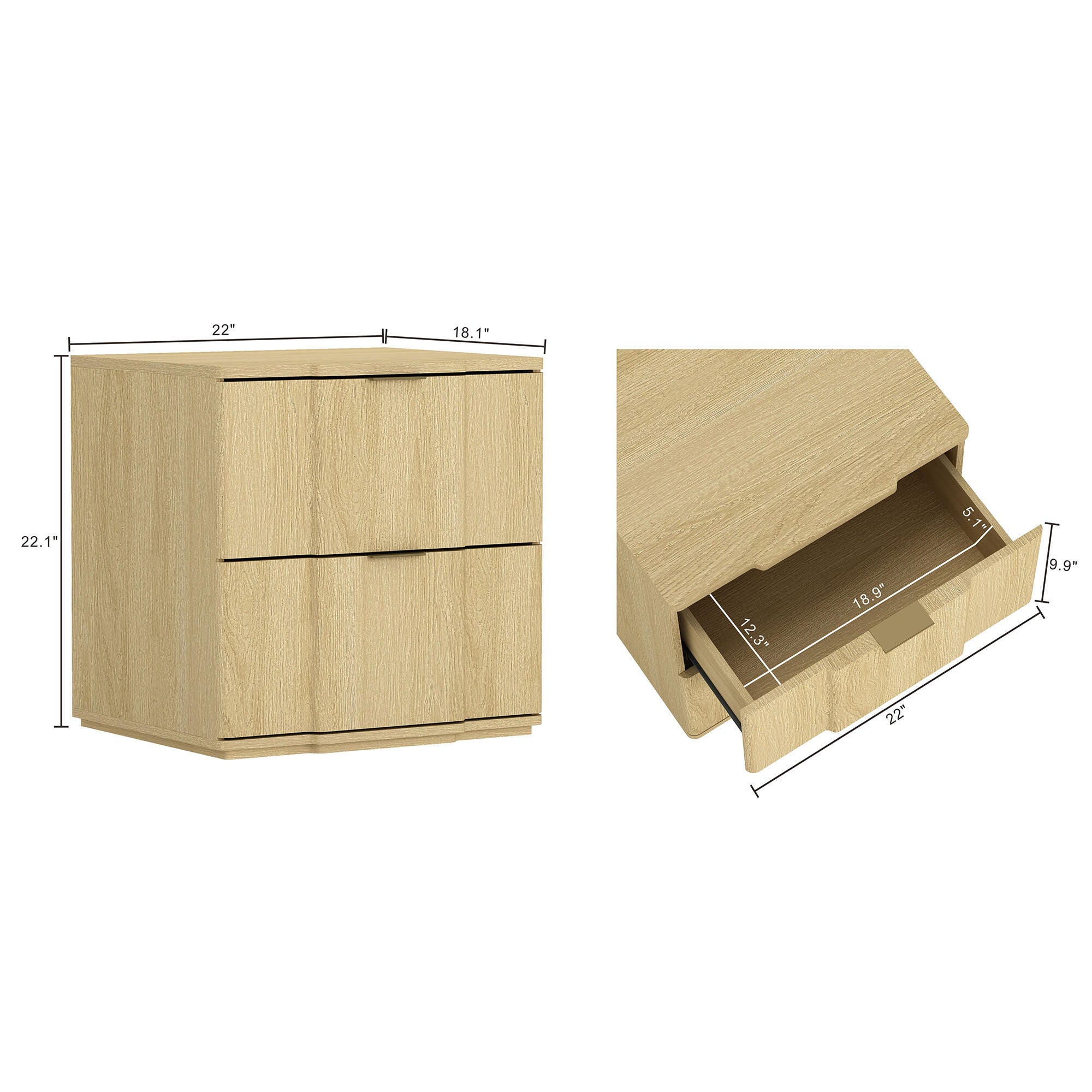 Manhattan Comfort Clive 22" 2 Drawer Nightstand, Natural/Gold, large