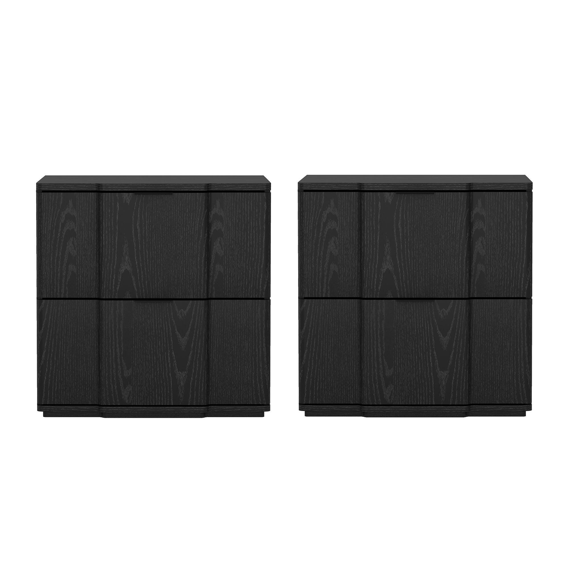 Manhattan Comfort Clive 22" 2 Drawer Nightstand, Black, large