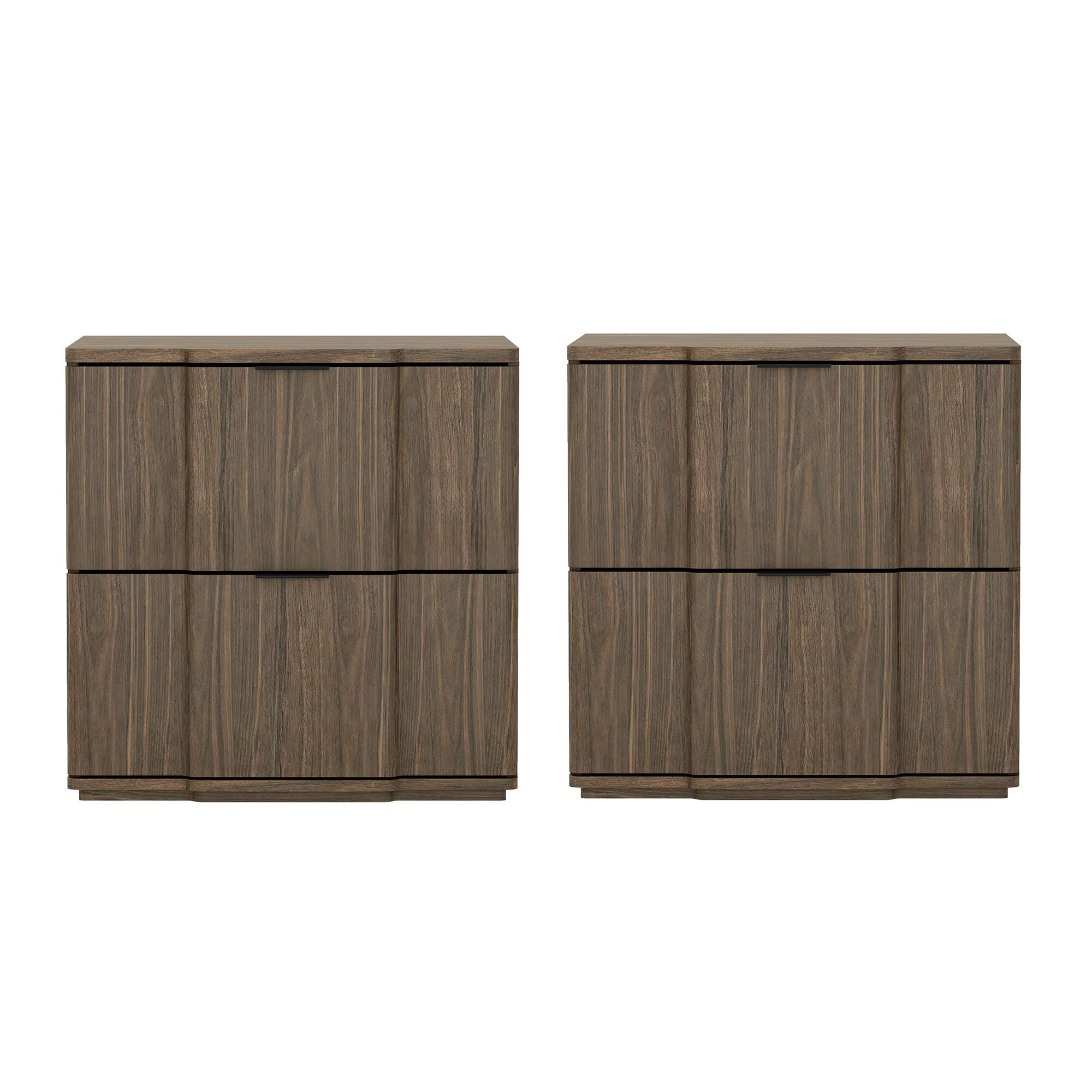 Manhattan Comfort Clive 22" 2 Drawer Nightstand, Walnut/Black, large