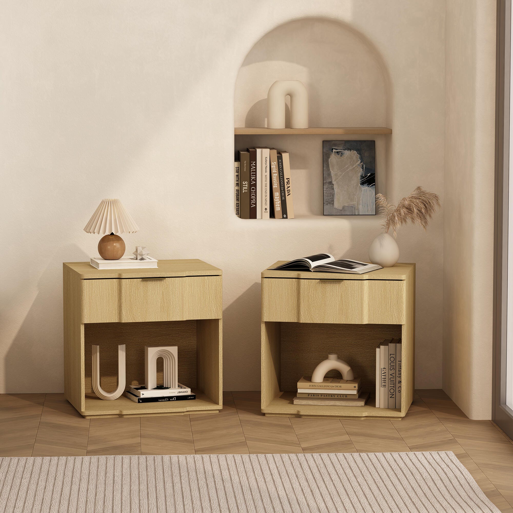 Manhattan Comfort Clive 22" 1 Drawer Nightstand, Natural Oak, large
