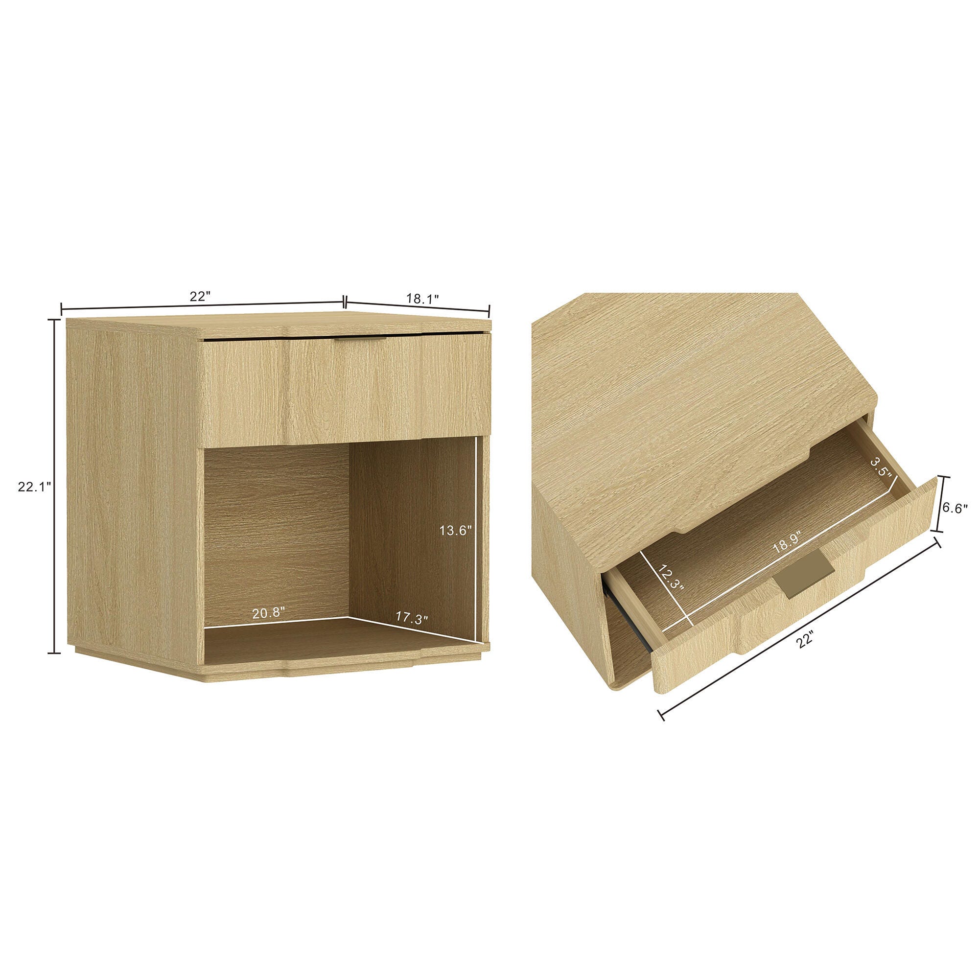 Manhattan Comfort Clive 22" 1 Drawer Nightstand, Natural Oak, large
