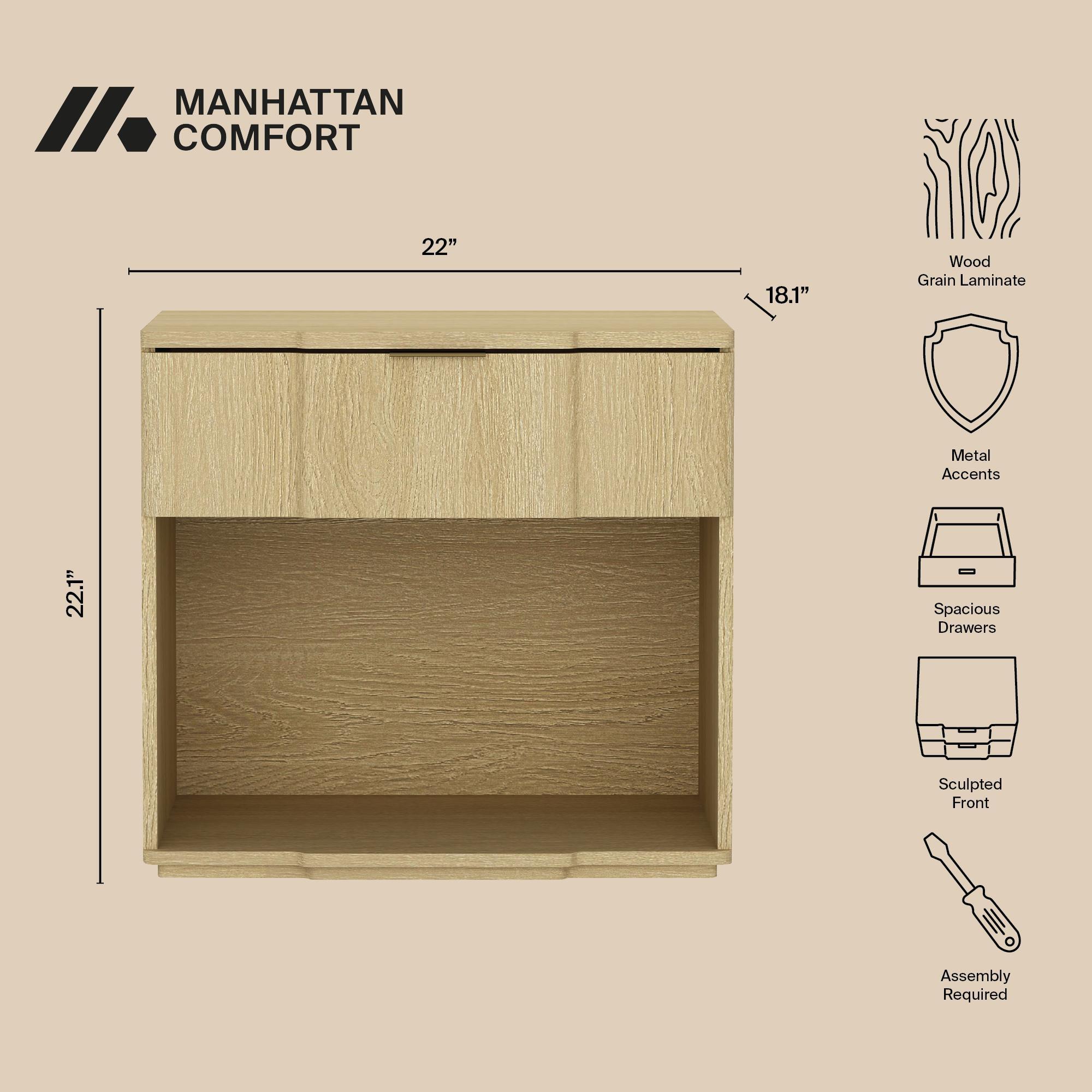 Manhattan Comfort Clive 22" 1 Drawer Nightstand, Natural Oak, large