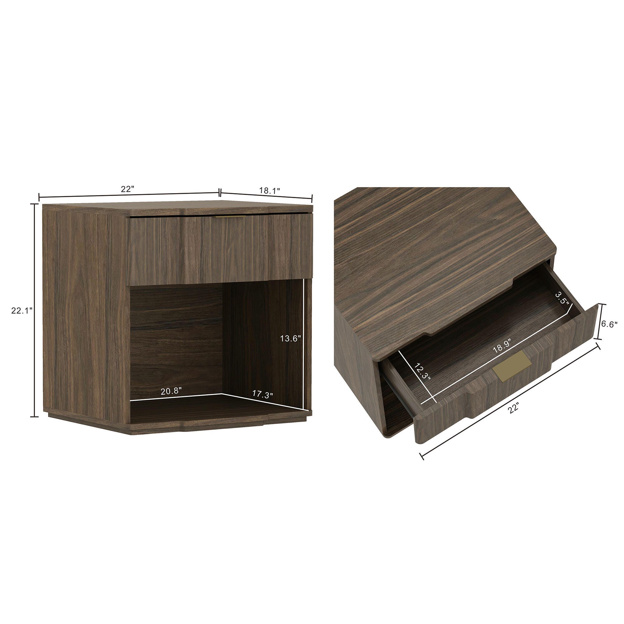Manhattan Comfort Clive 22" 1 Drawer Nightstand, Walnut, large