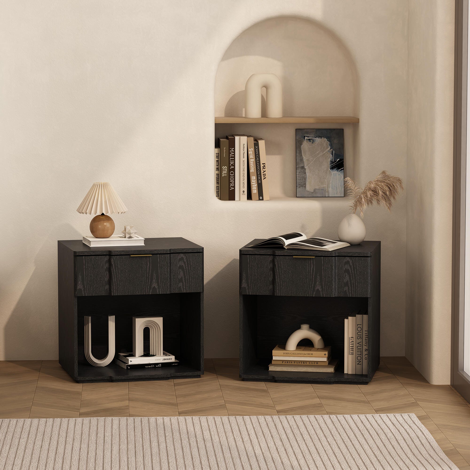 Manhattan Comfort Clive 22" 1 Drawer Nightstand, Black, large