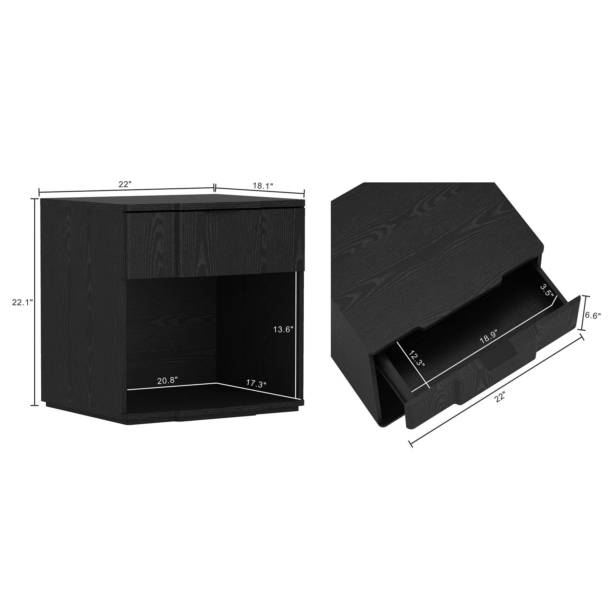 Manhattan Comfort Clive 22" 1 Drawer Nightstand, Black, large