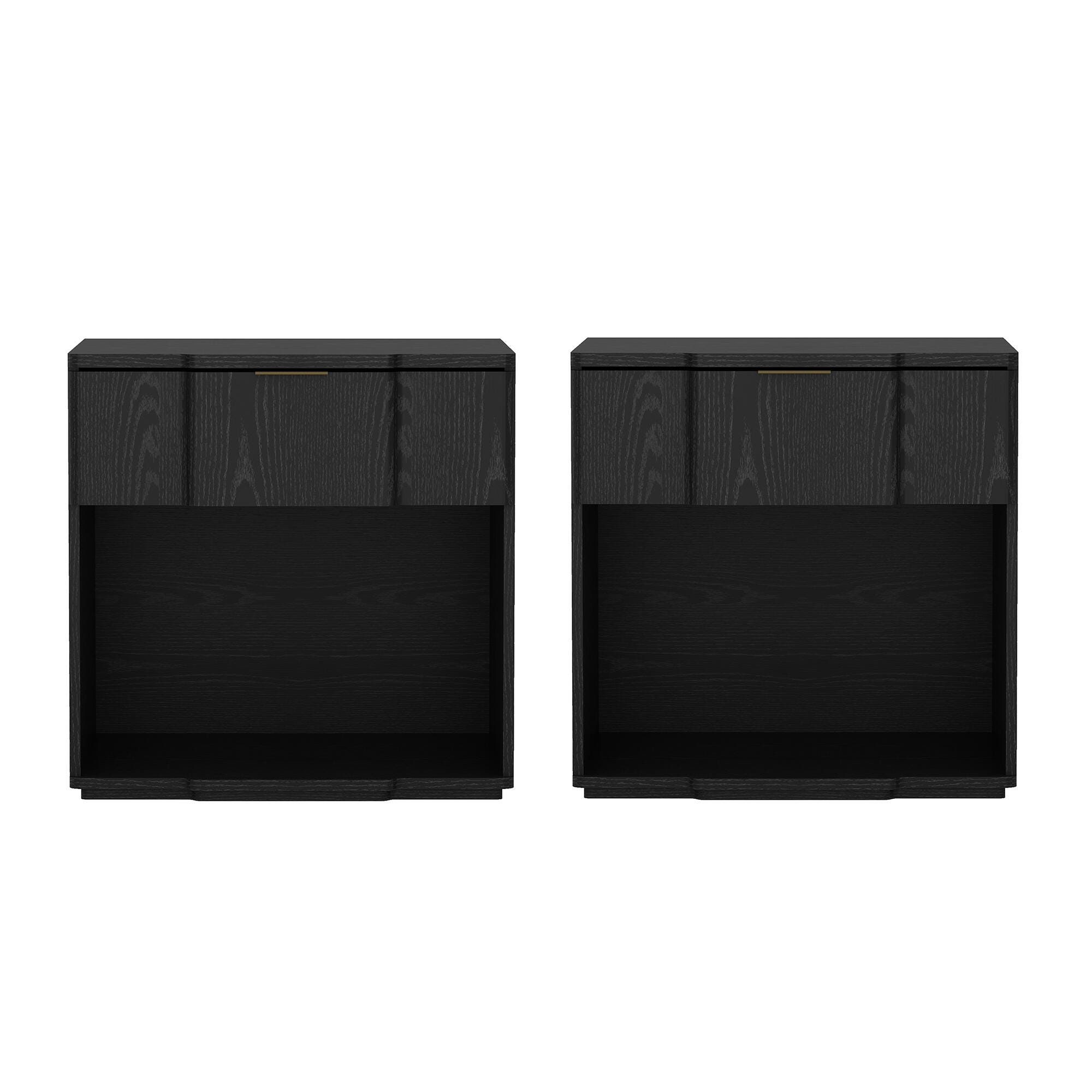 Manhattan Comfort Clive 22" 1 Drawer Nightstand, Black, large