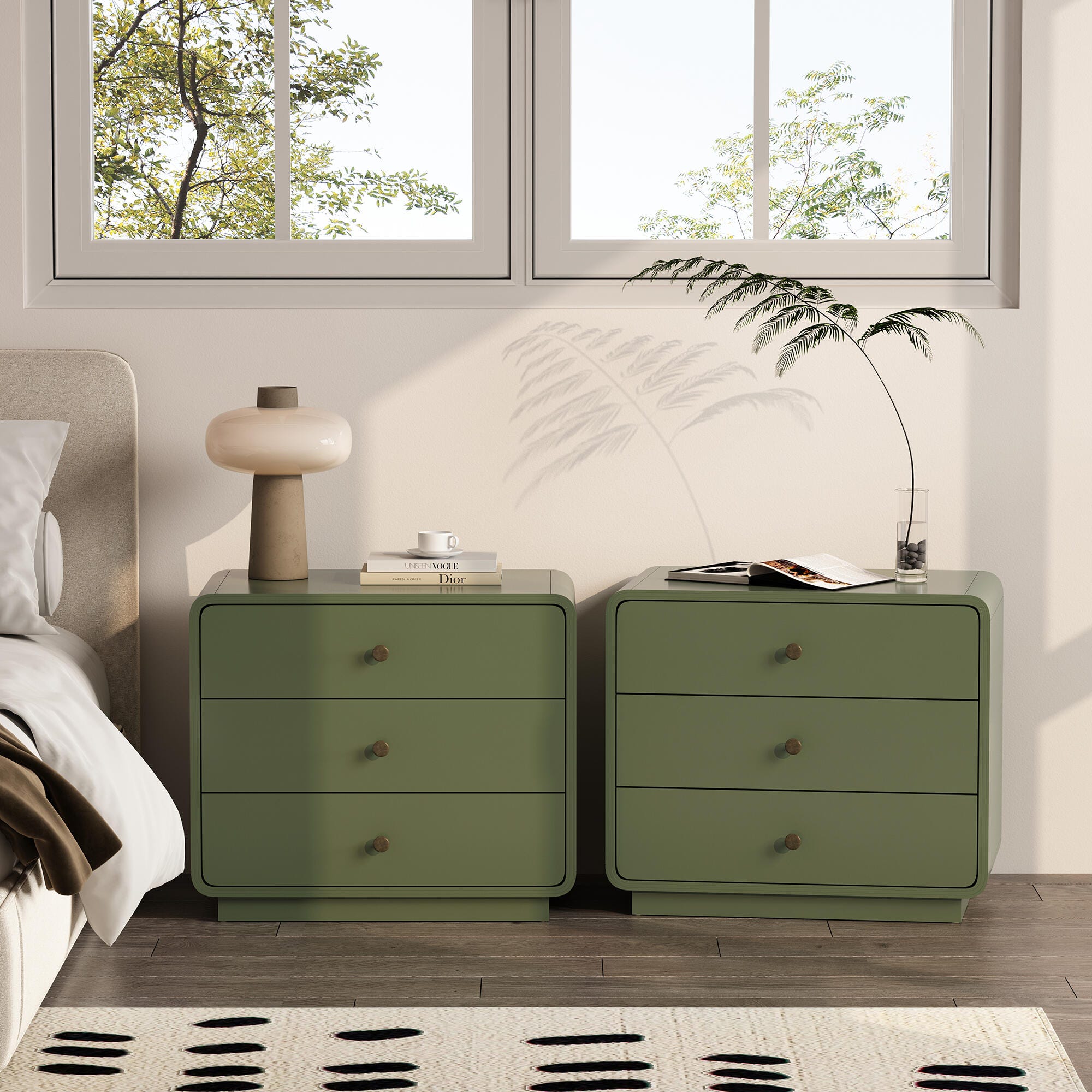 Manhattan Comfort Liora 28" 2 Drawer Nightstand, Green, large