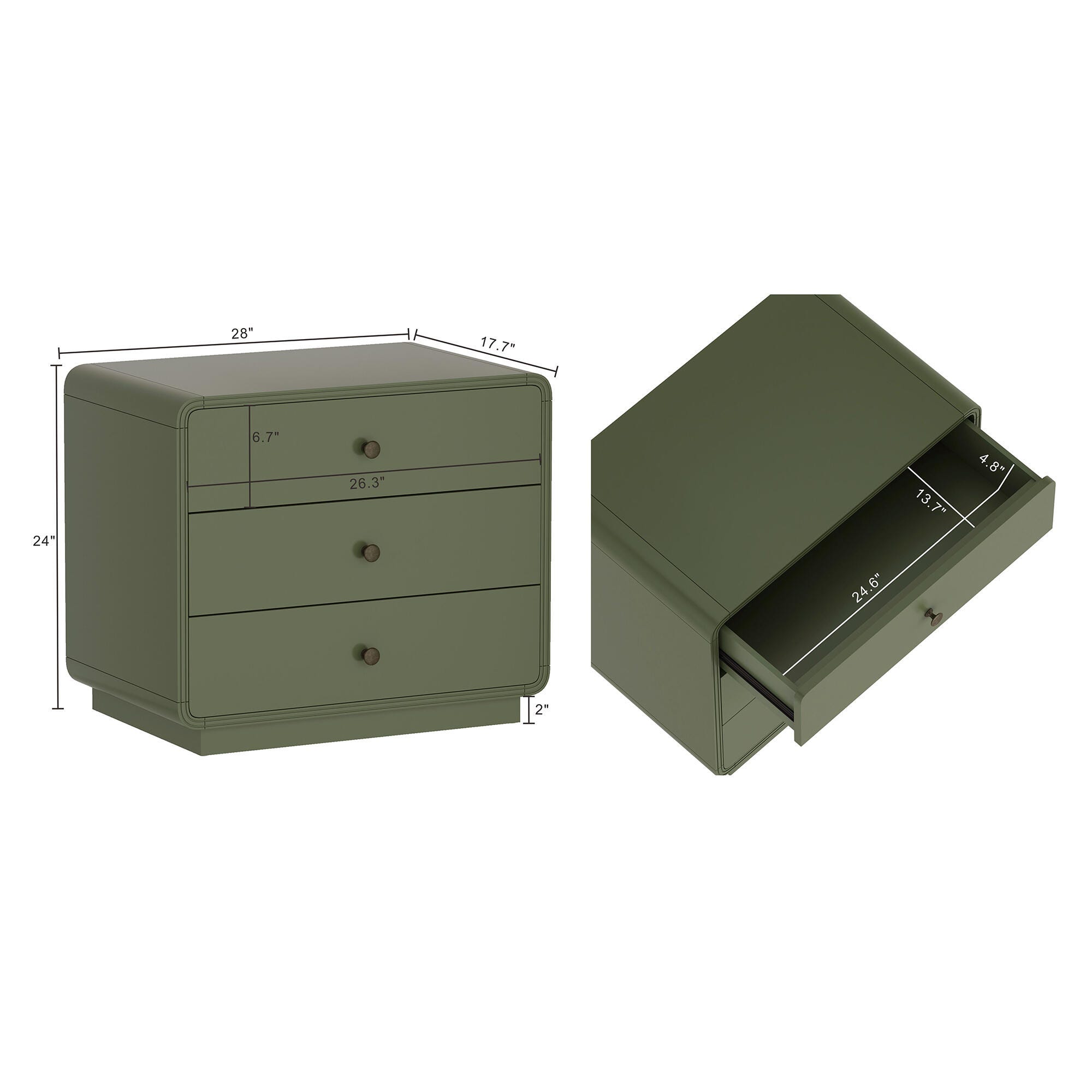 Manhattan Comfort Liora 28" 2 Drawer Nightstand, Green, large