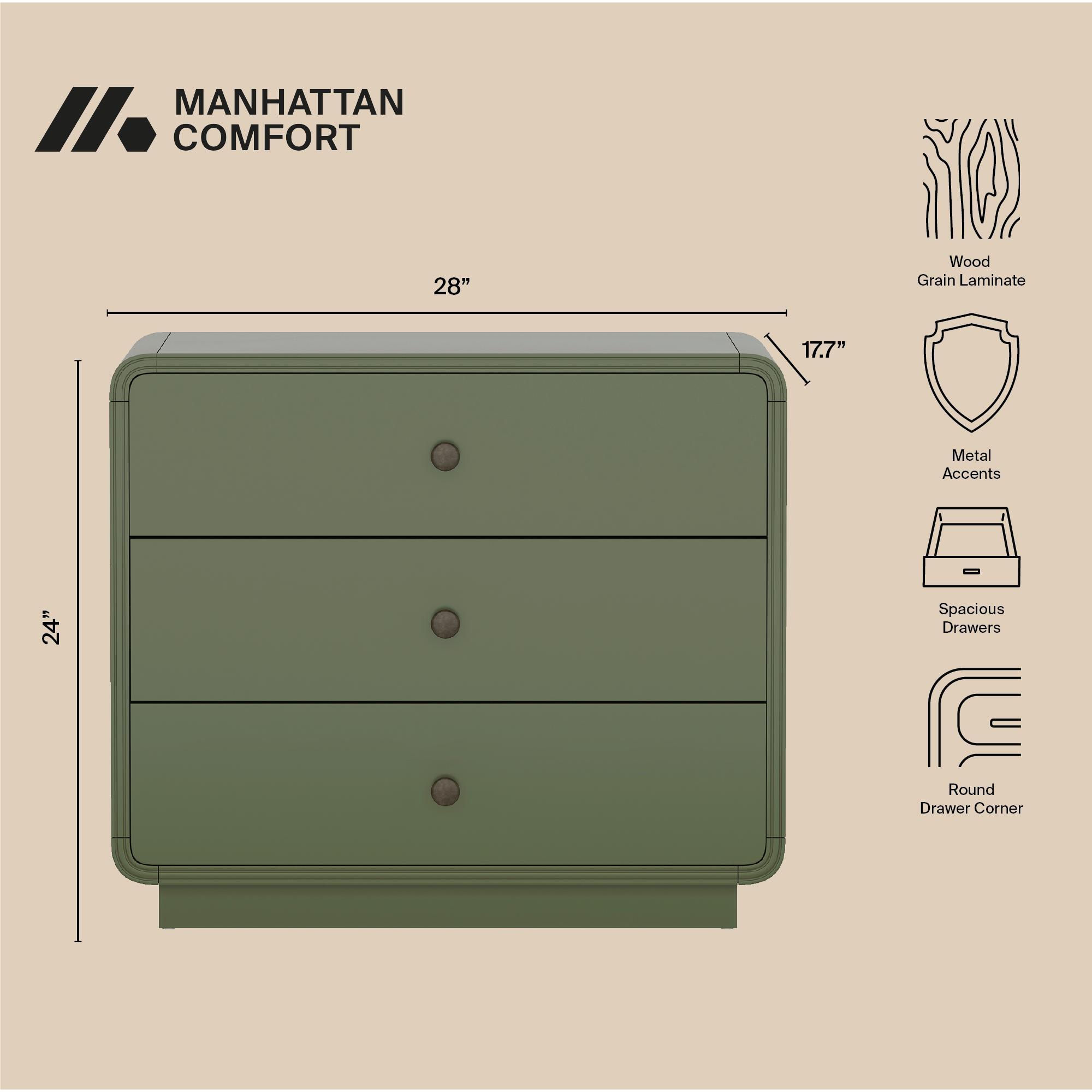 Manhattan Comfort Liora 28" 2 Drawer Nightstand, Green, large