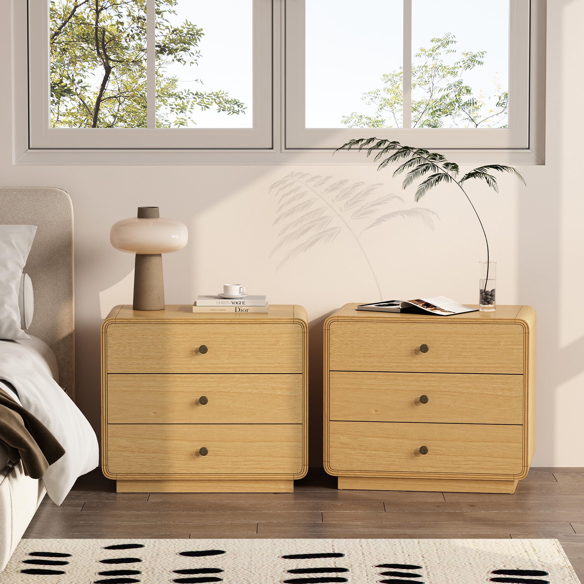 Manhattan Comfort Liora 28" 2 Drawer Nightstand, Natural, large