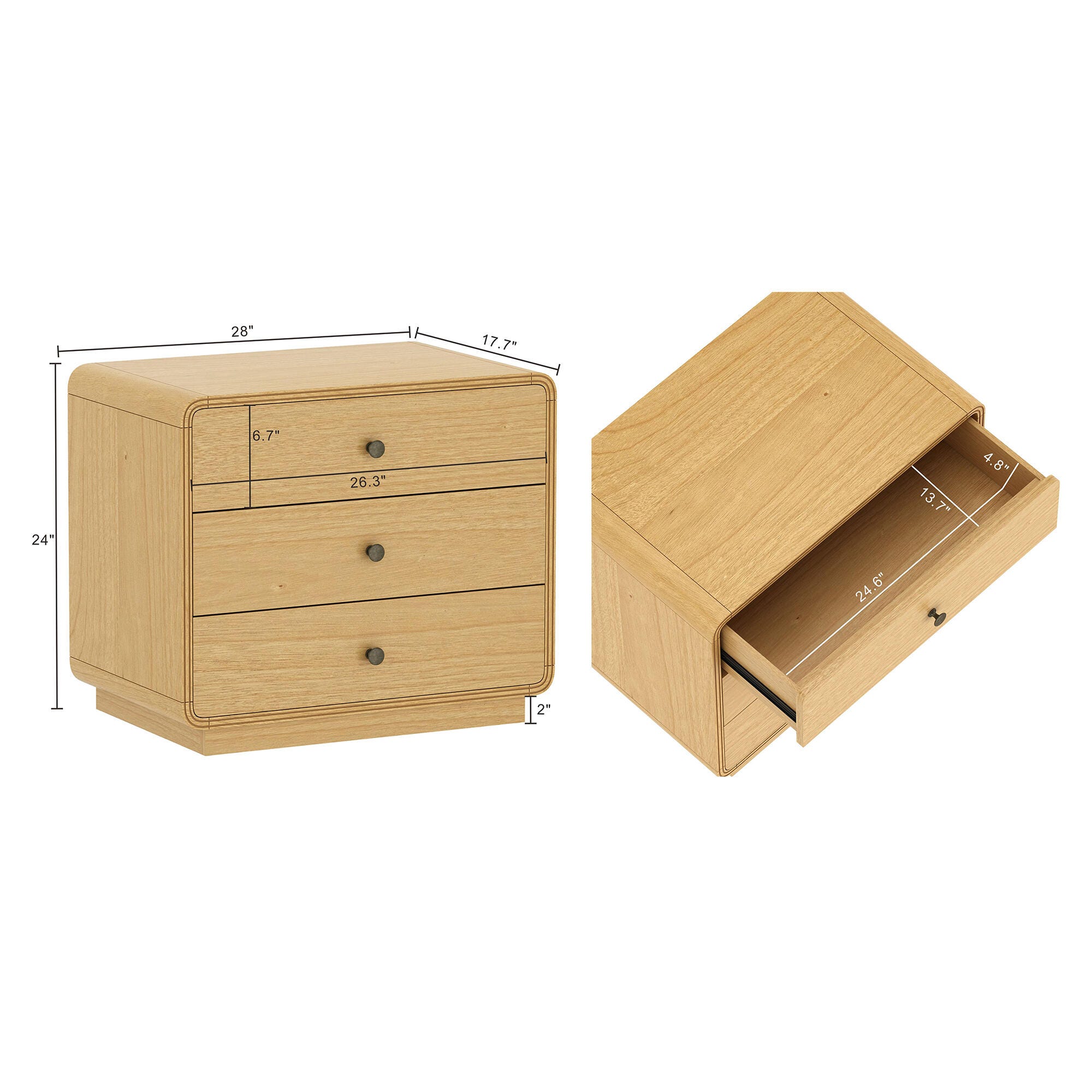 Manhattan Comfort Liora 28" 2 Drawer Nightstand, Natural, large