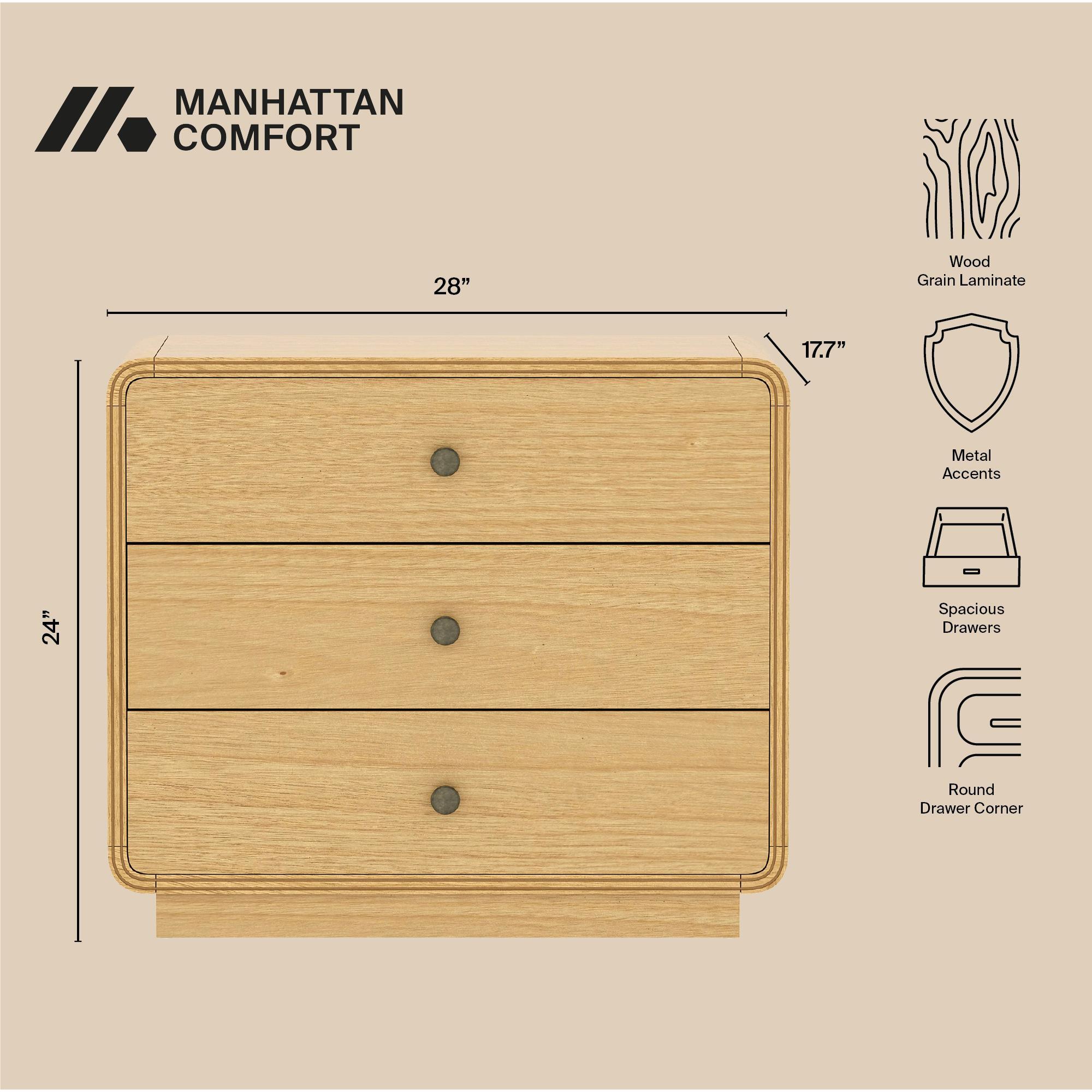 Manhattan Comfort Liora 28" 2 Drawer Nightstand, Natural, large