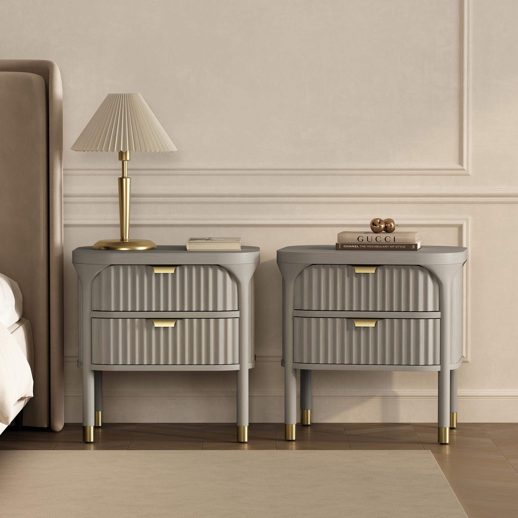 Manhattan Comfort Park 24" 2-Drawer Nightstand, Gray, large