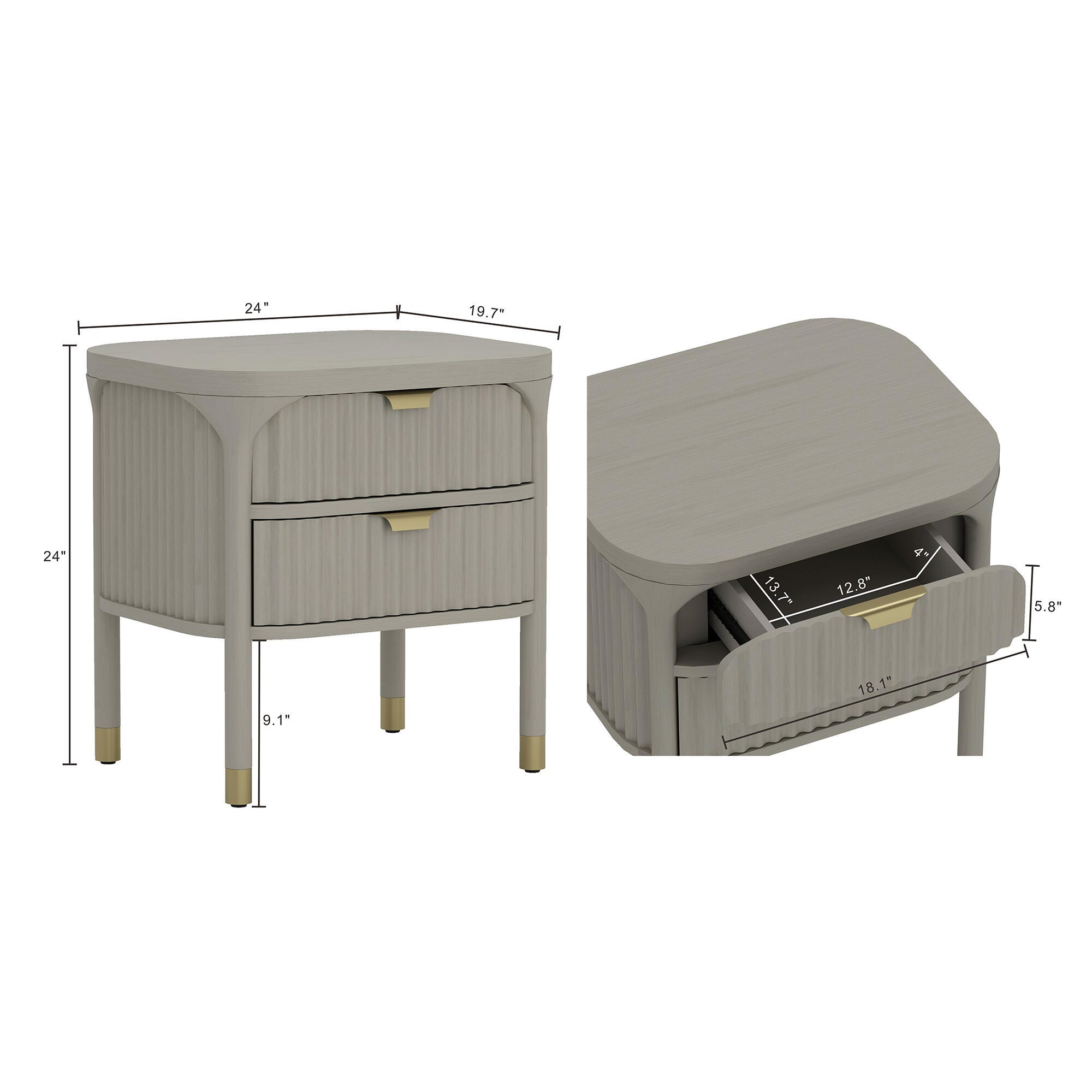 Manhattan Comfort Park 24" 2-Drawer Nightstand, Gray, large