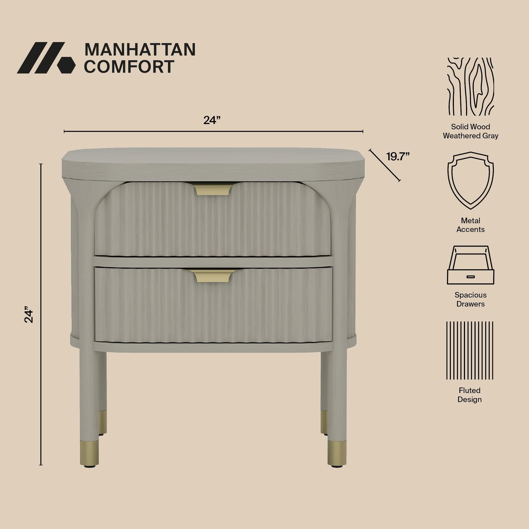 Manhattan Comfort Park 24" 2-Drawer Nightstand, Gray, large