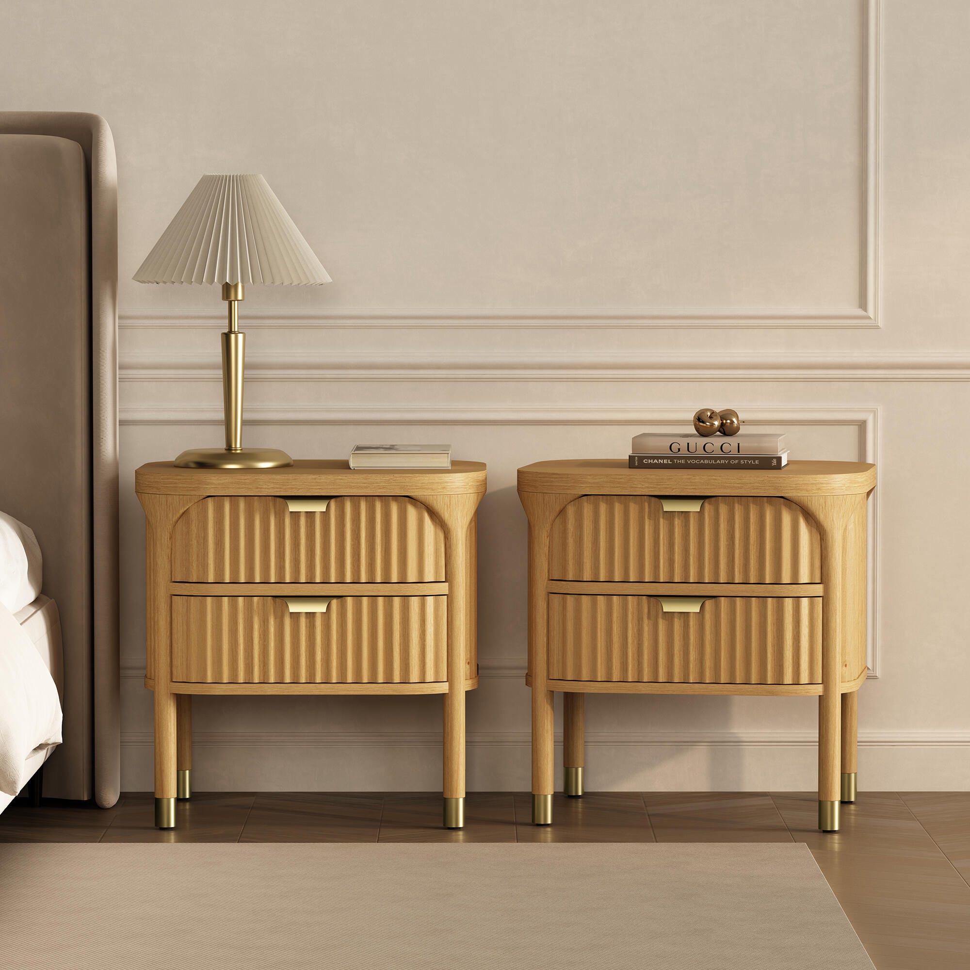 Manhattan Comfort Park 24" 2 Drawer Nightstand, Natural, large