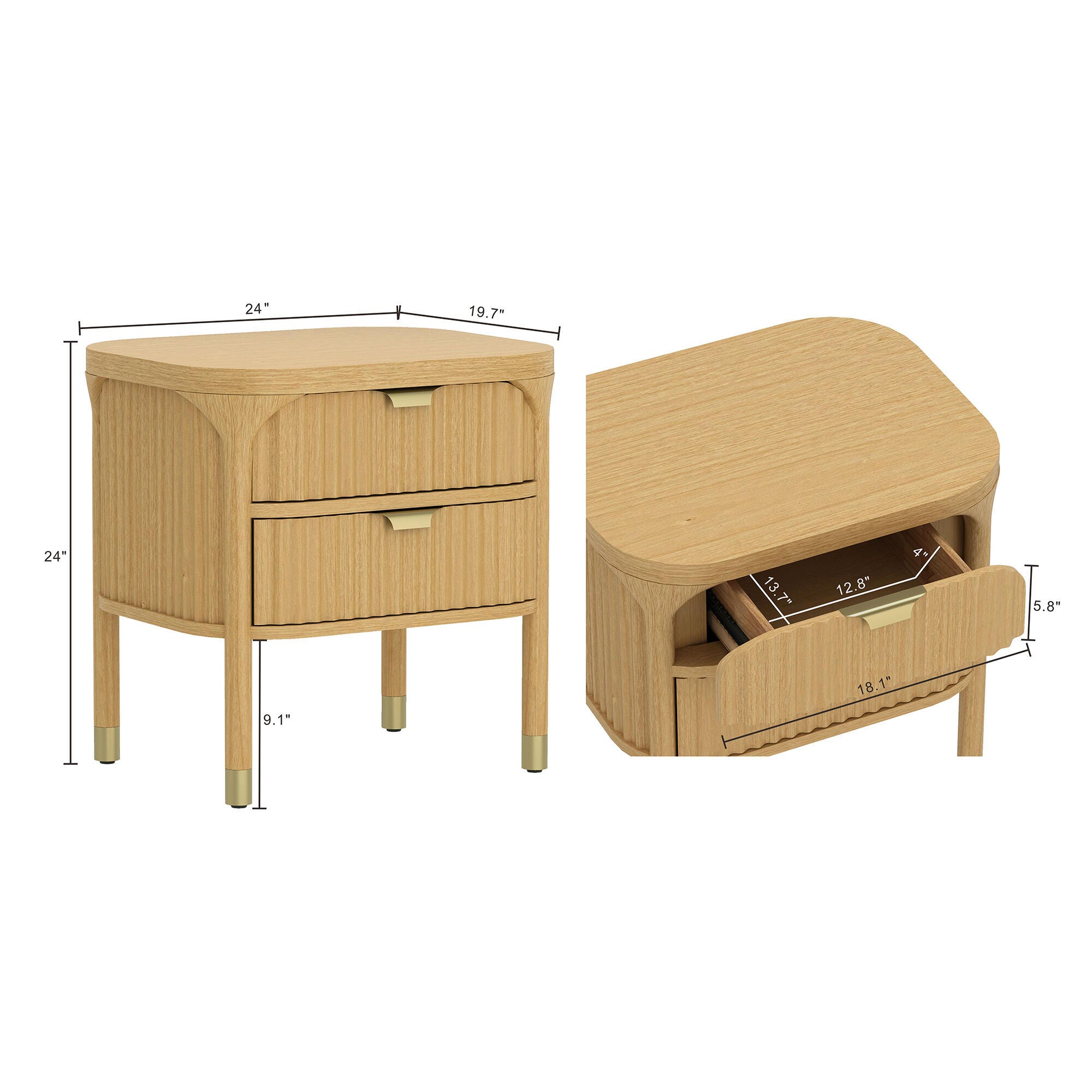Manhattan Comfort Park 24" 2 Drawer Nightstand, Natural, large